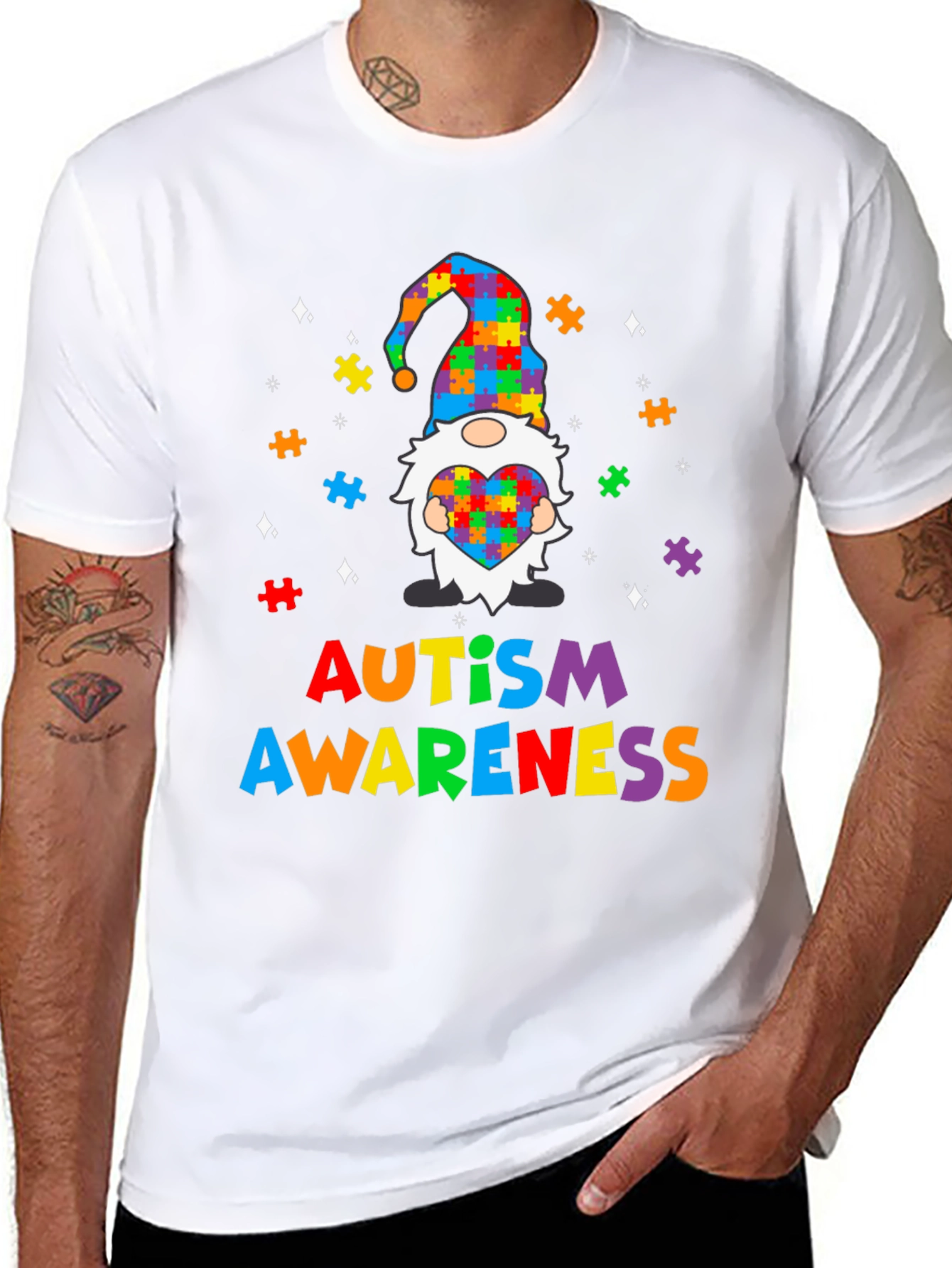 Autism Awareness Puzzle Piece Gnome T-Shirt