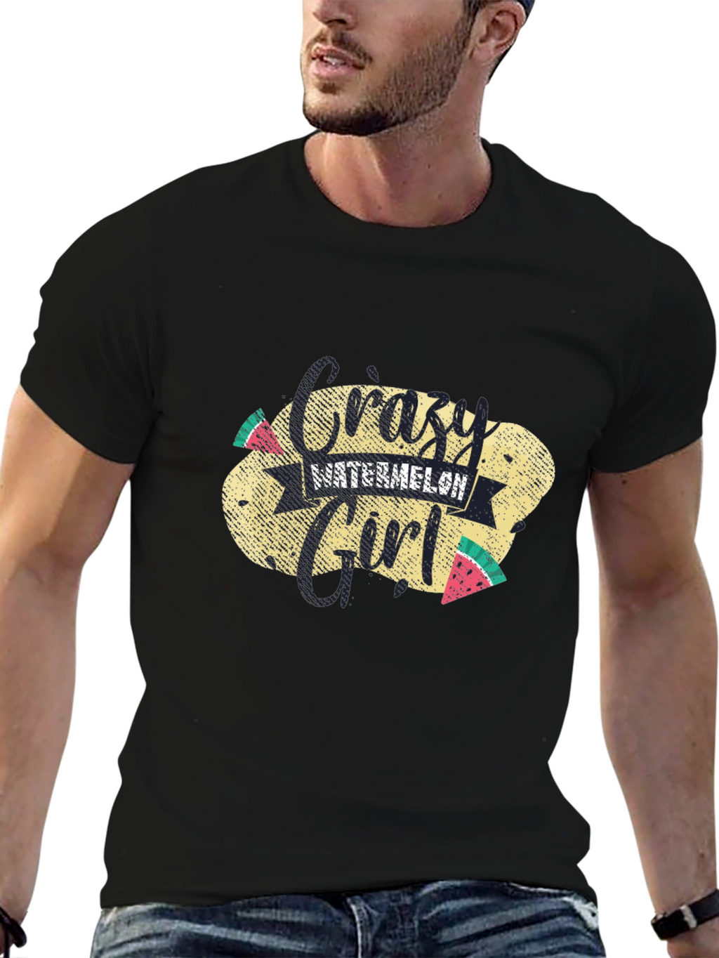 Crazy Watermelon Girl T-Shirt - Black Cotton Tee