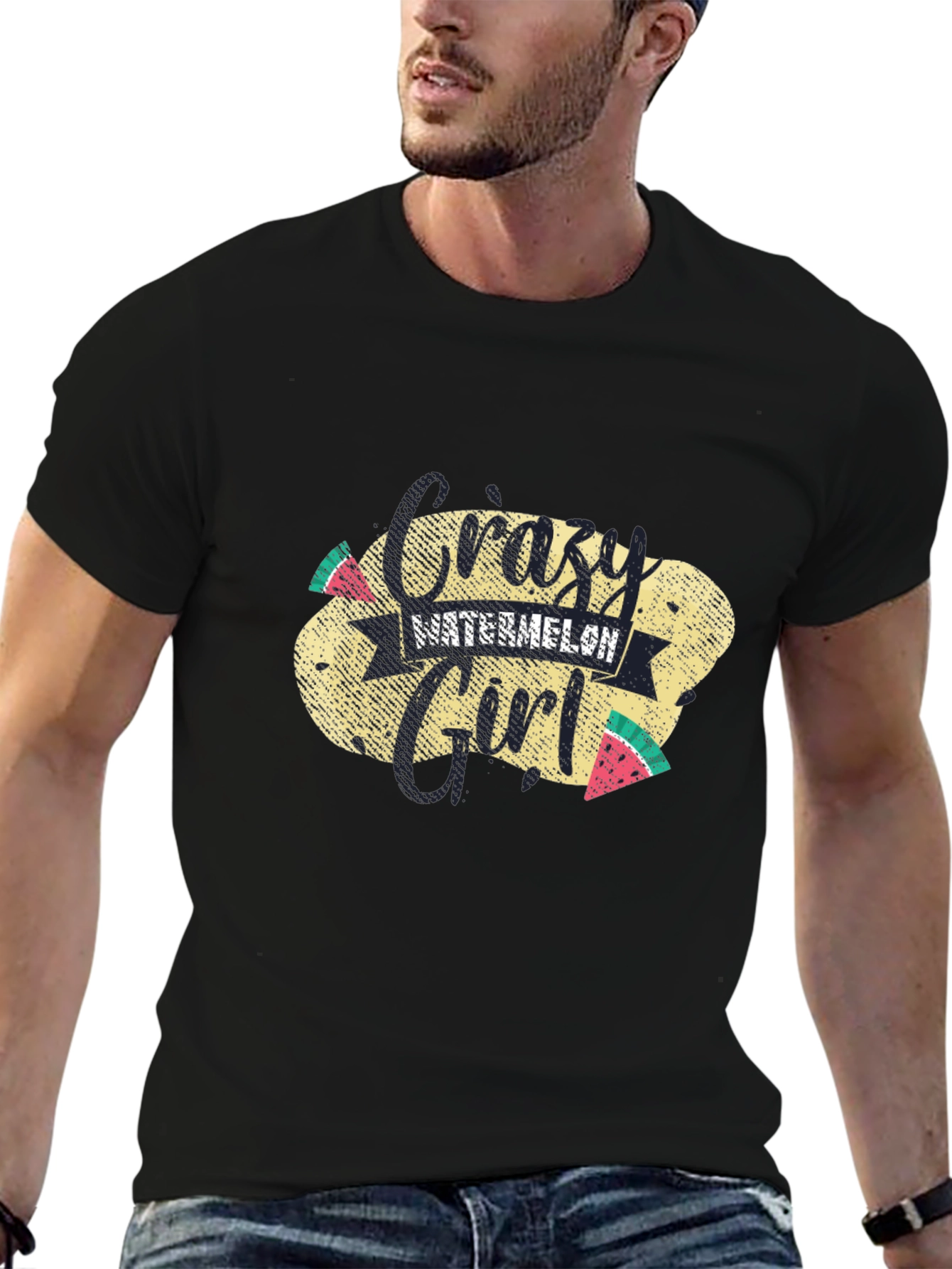 Crazy Watermelon Girl T-Shirt - Black Cotton Tee