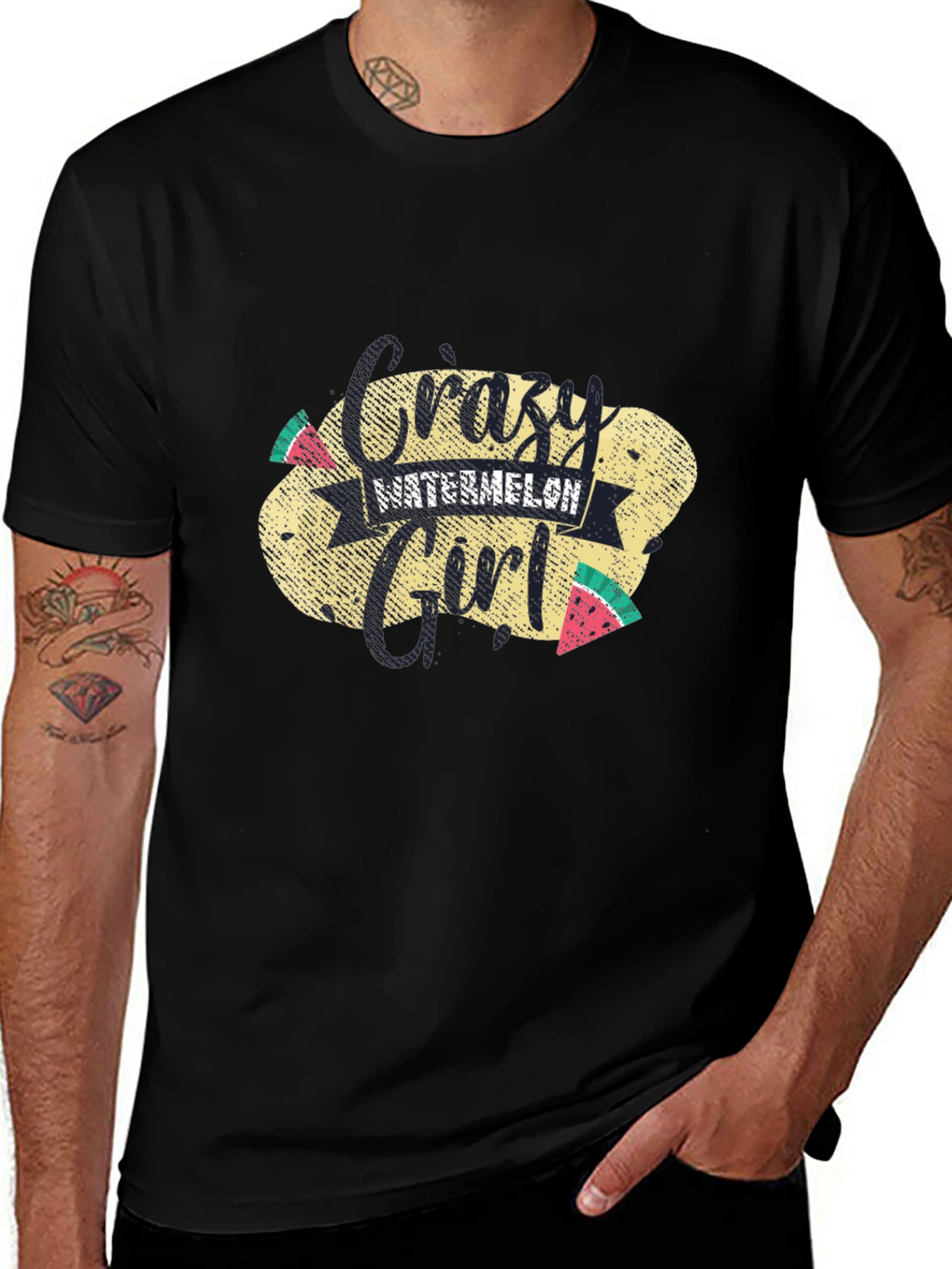 Crazy Watermelon Girl T-Shirt - Black Cotton Tee