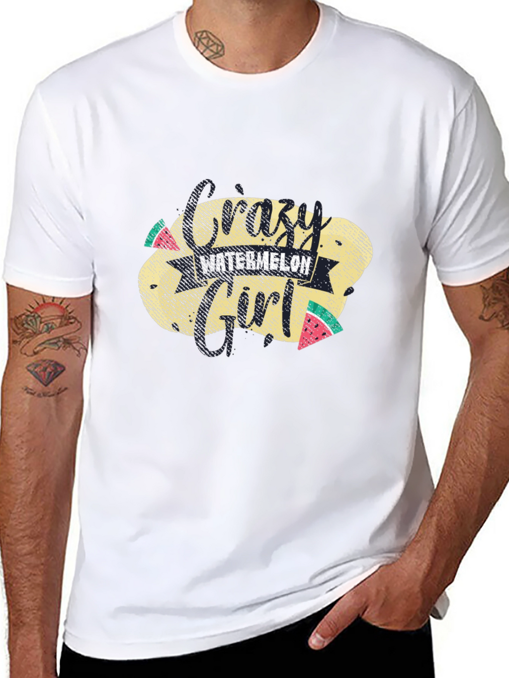 Crazy Watermelon Girl T-Shirt - Black Cotton Tee