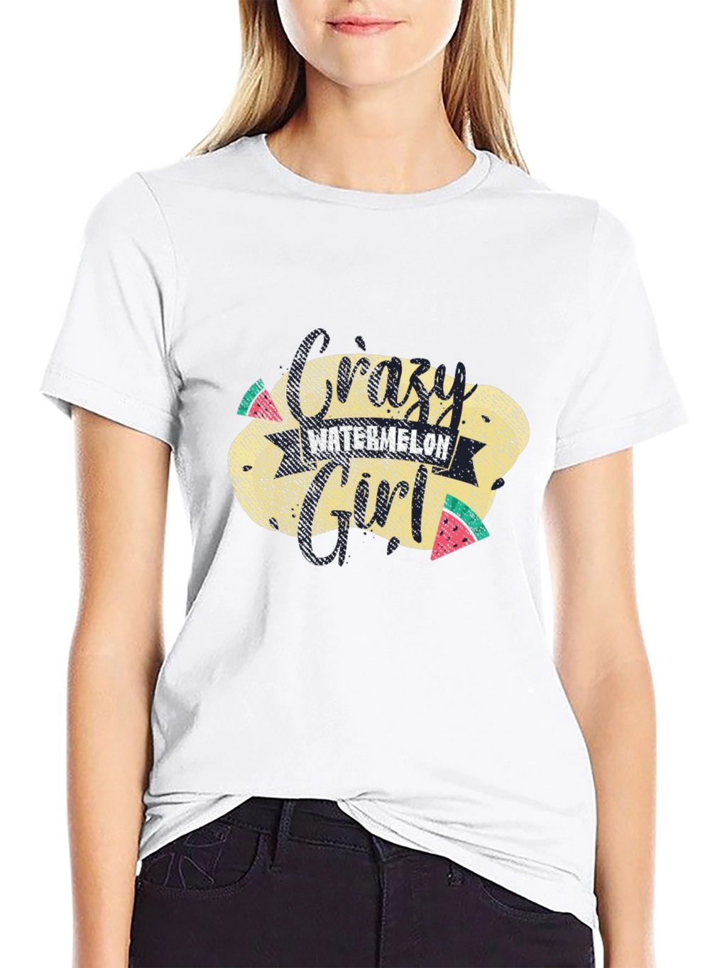 Crazy Watermelon Girl T-Shirt - Black Cotton Tee
