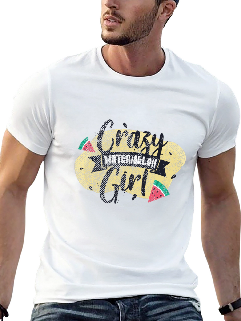 Crazy Watermelon Girl T-Shirt - Black Cotton Tee