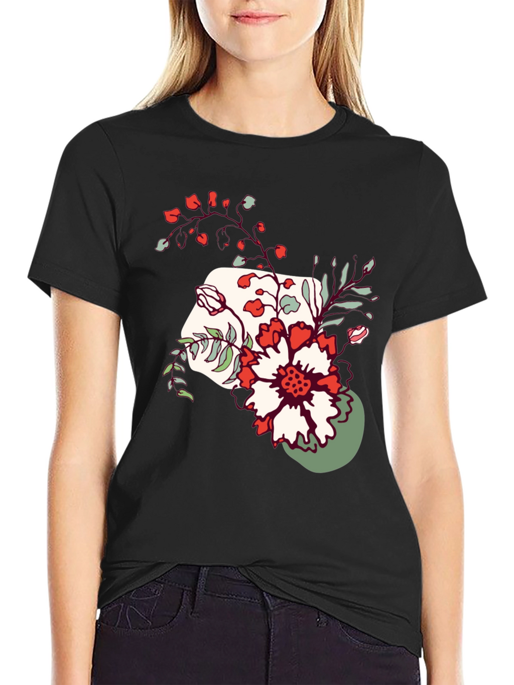 Floral Graphic Tee - Mens Casual Black T-Shirt
