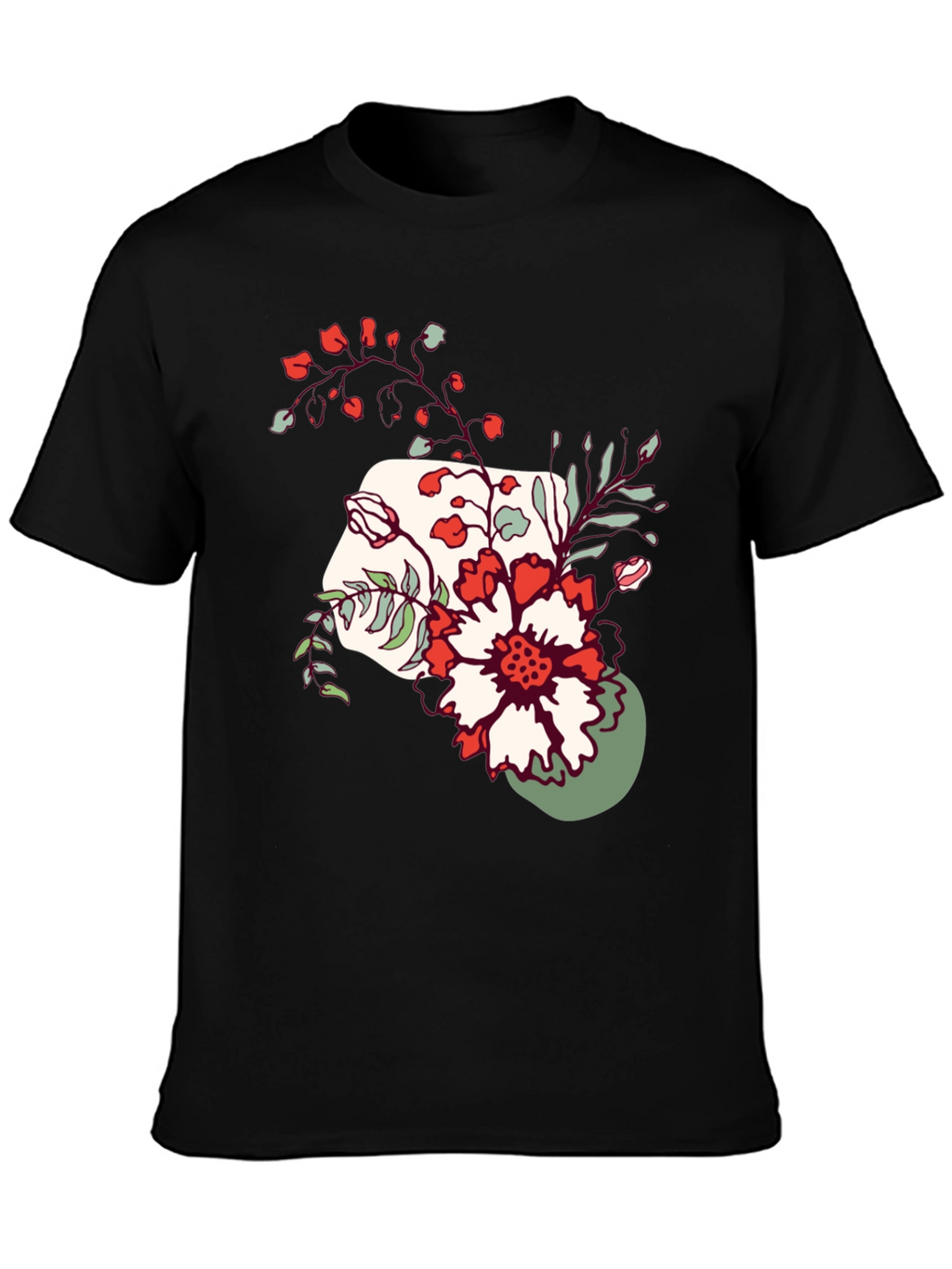 Floral Graphic Tee - Mens Casual Black T-Shirt