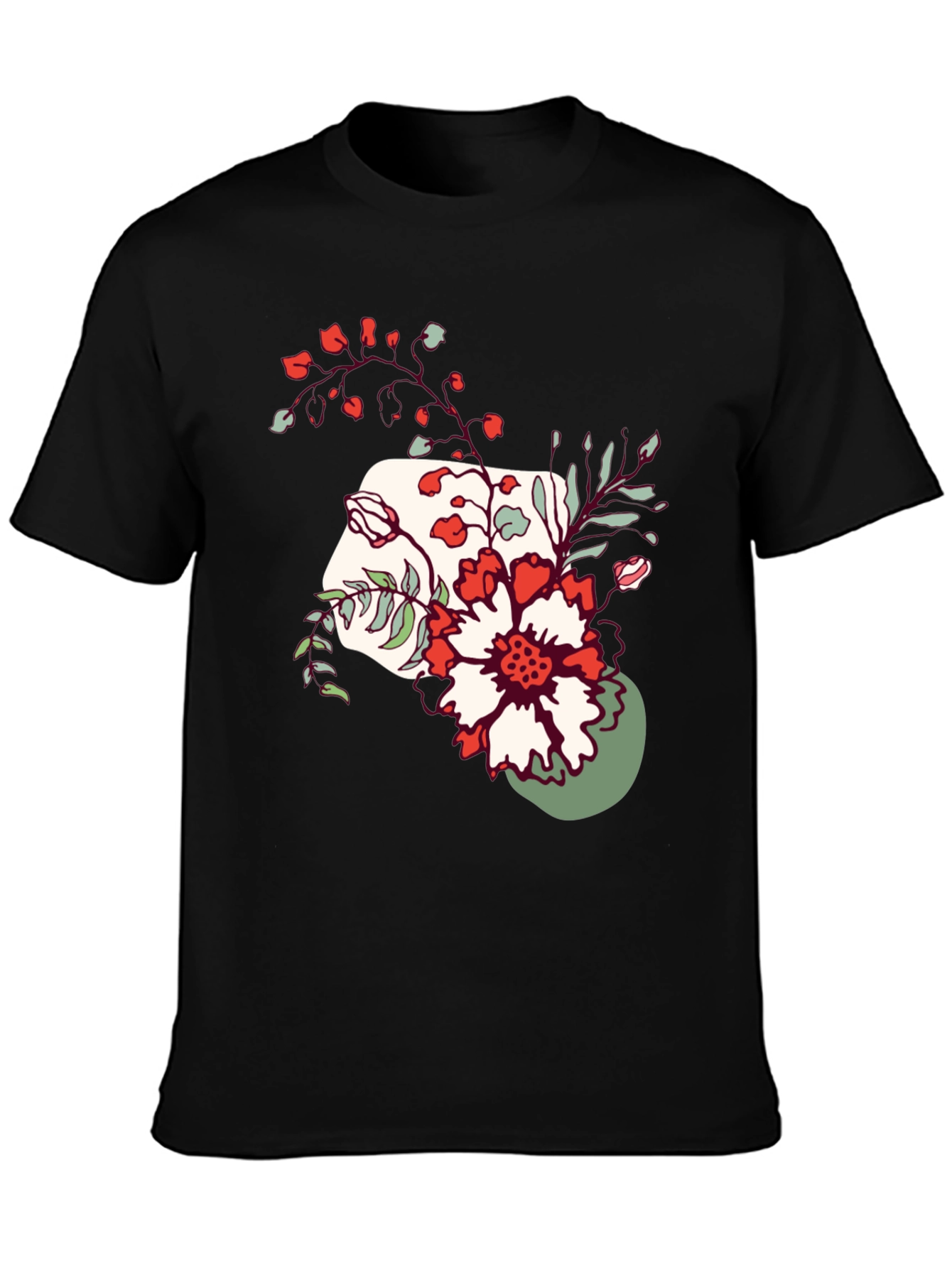 Floral Graphic Tee - Mens Casual Black T-Shirt