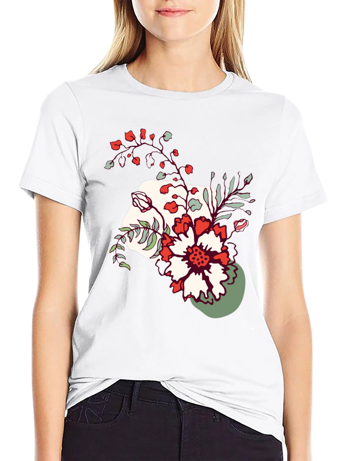 Floral Graphic Tee - Mens Casual Black T-Shirt