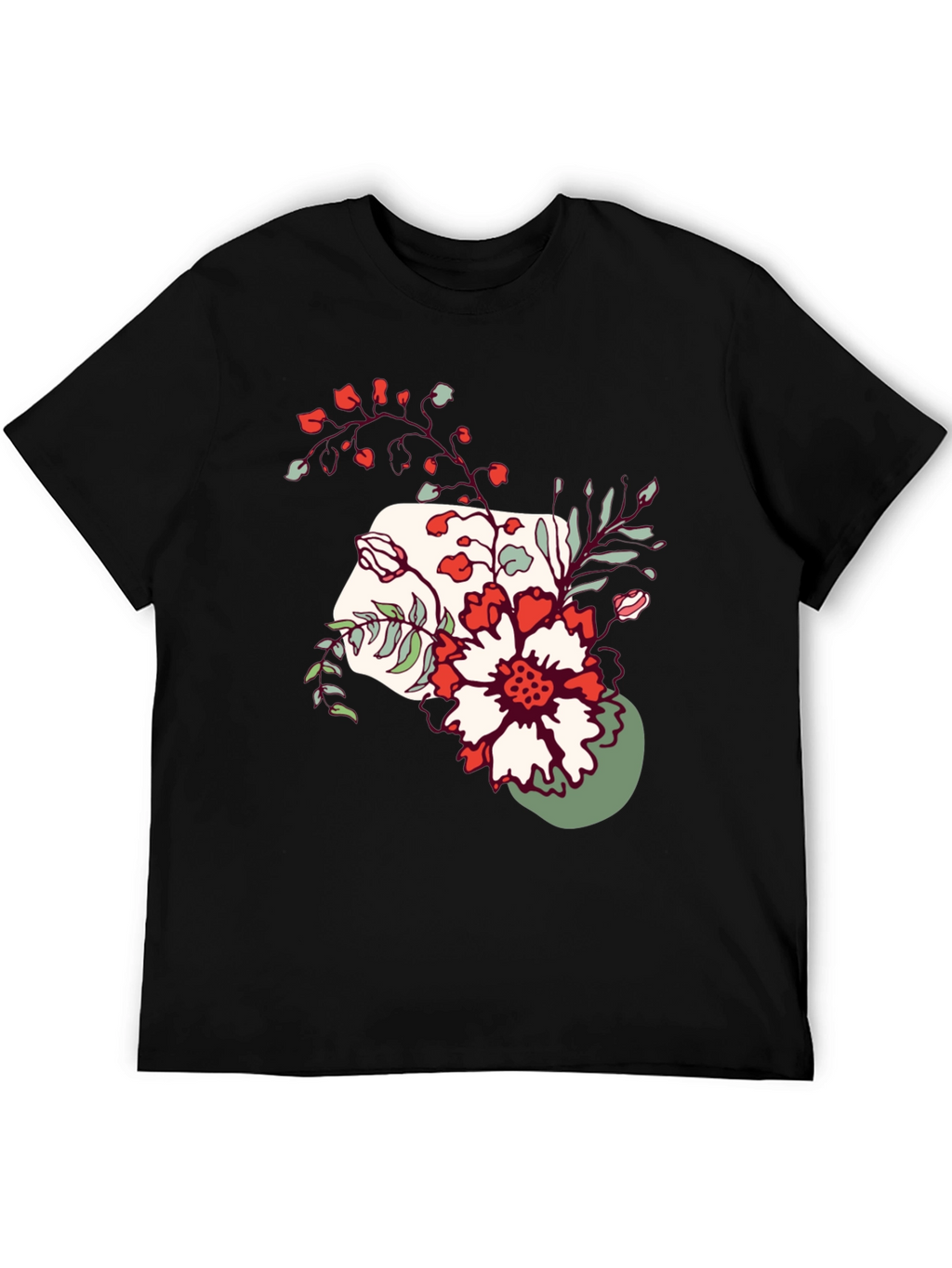 Floral Graphic Tee - Mens Casual Black T-Shirt