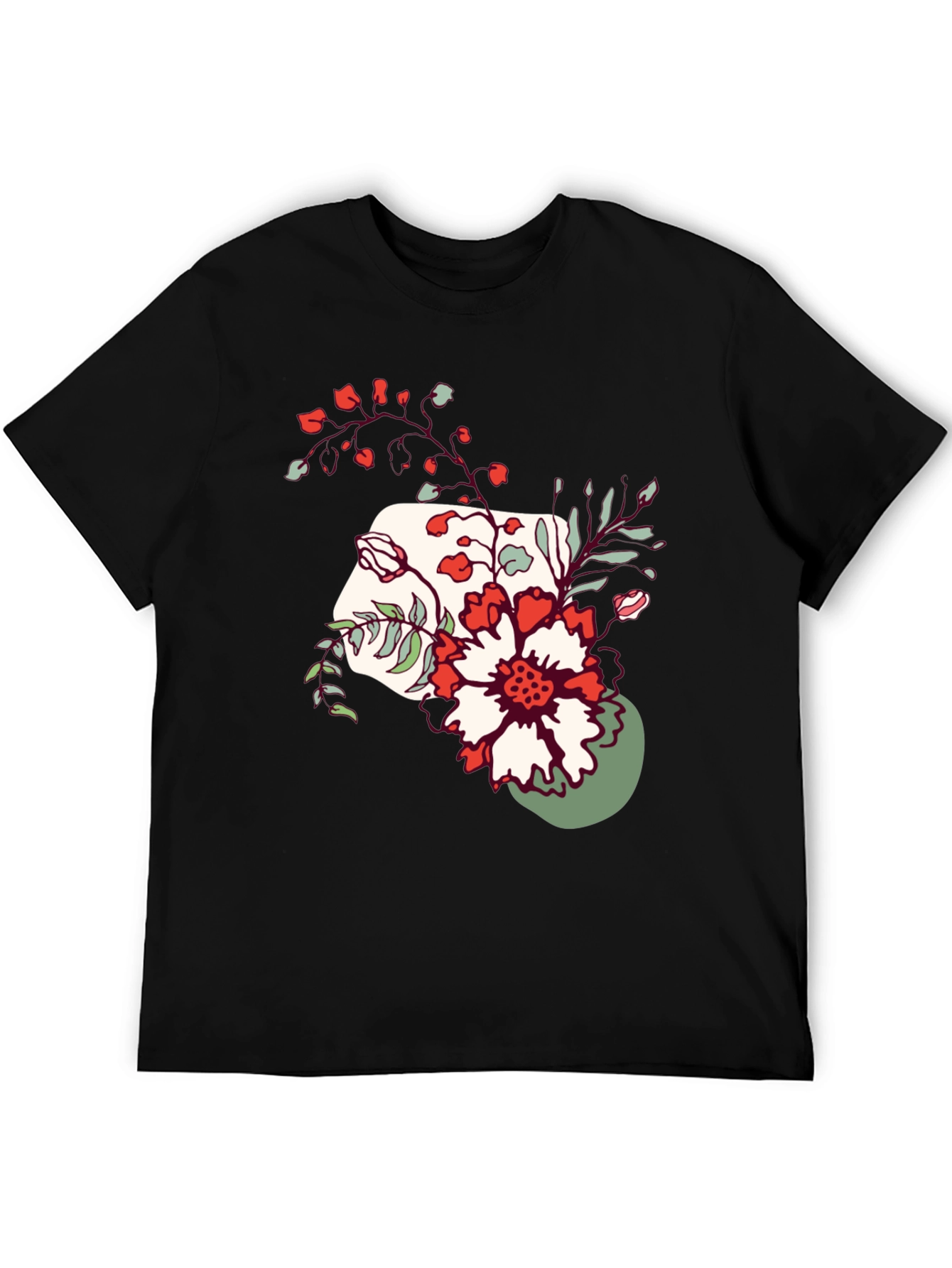Floral Graphic Tee - Mens Casual Black T-Shirt