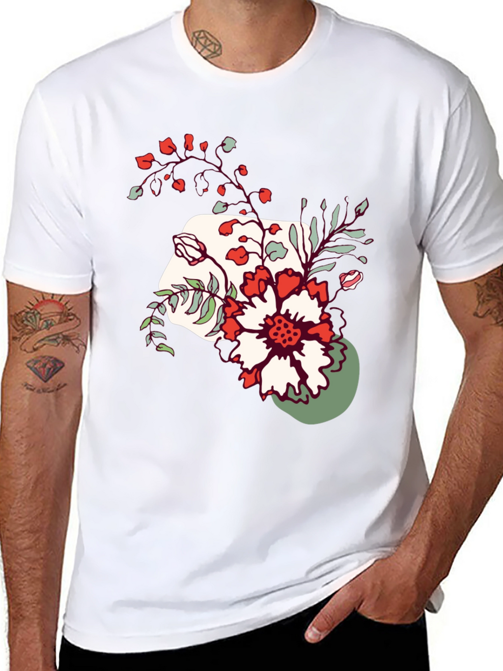 Floral Graphic Tee - Mens Casual Black T-Shirt