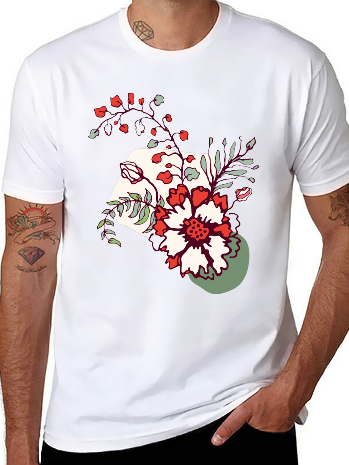 Floral Graphic Tee - Mens Casual Black T-Shirt
