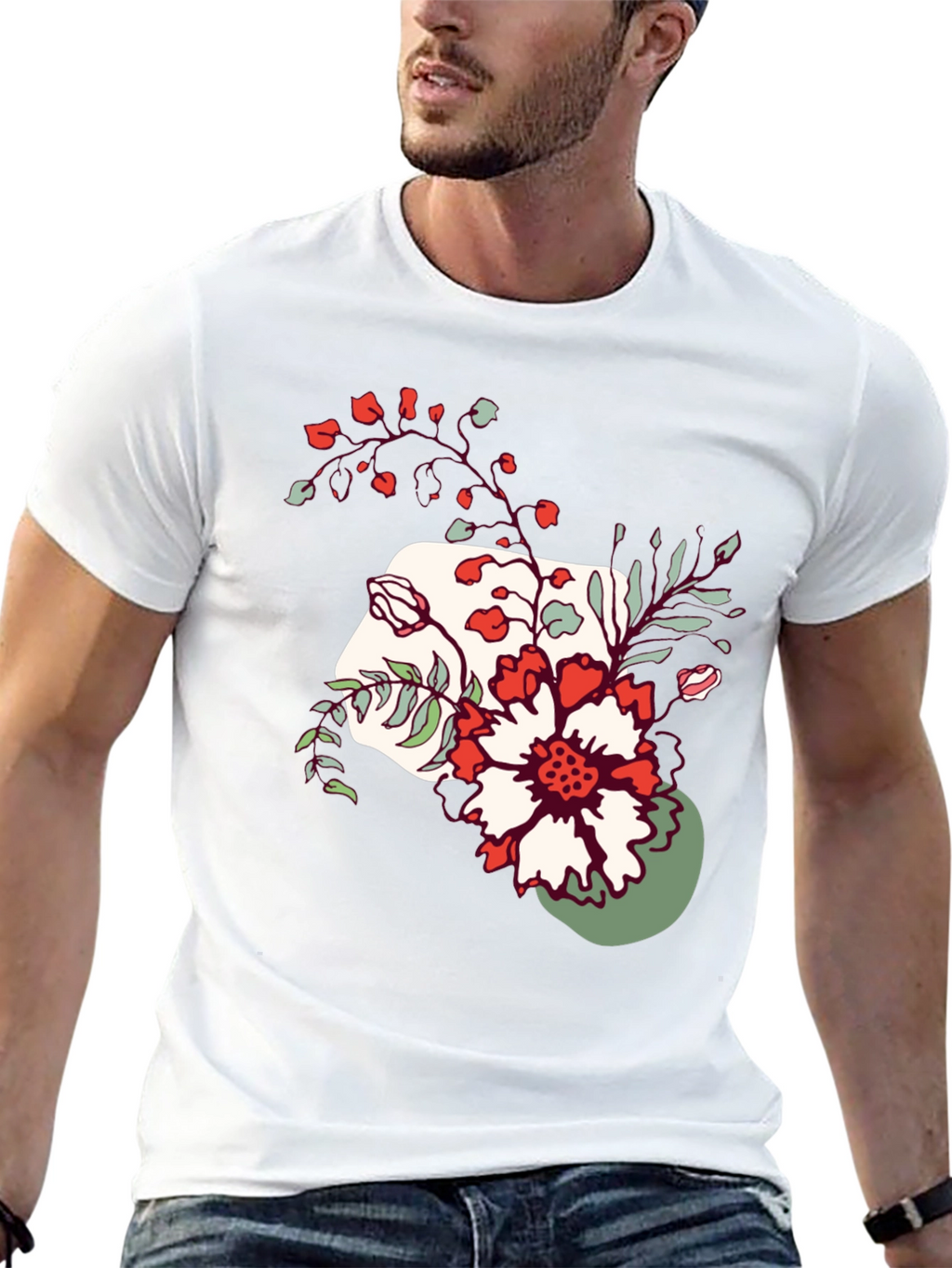 Floral Graphic Tee - Mens Casual Black T-Shirt