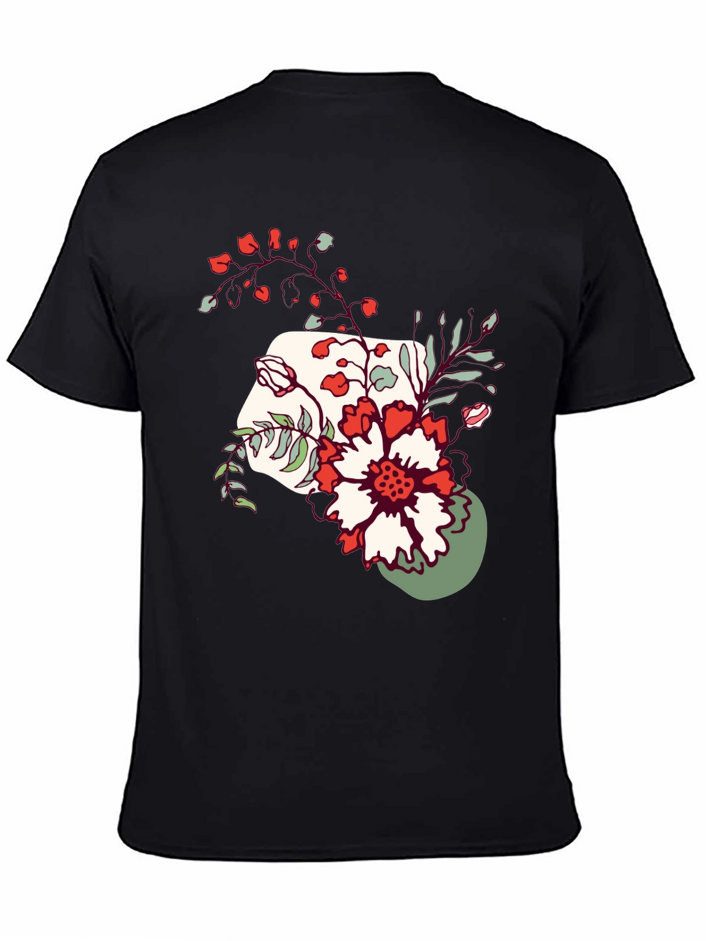 Floral Graphic Tee - Mens Casual Black T-Shirt