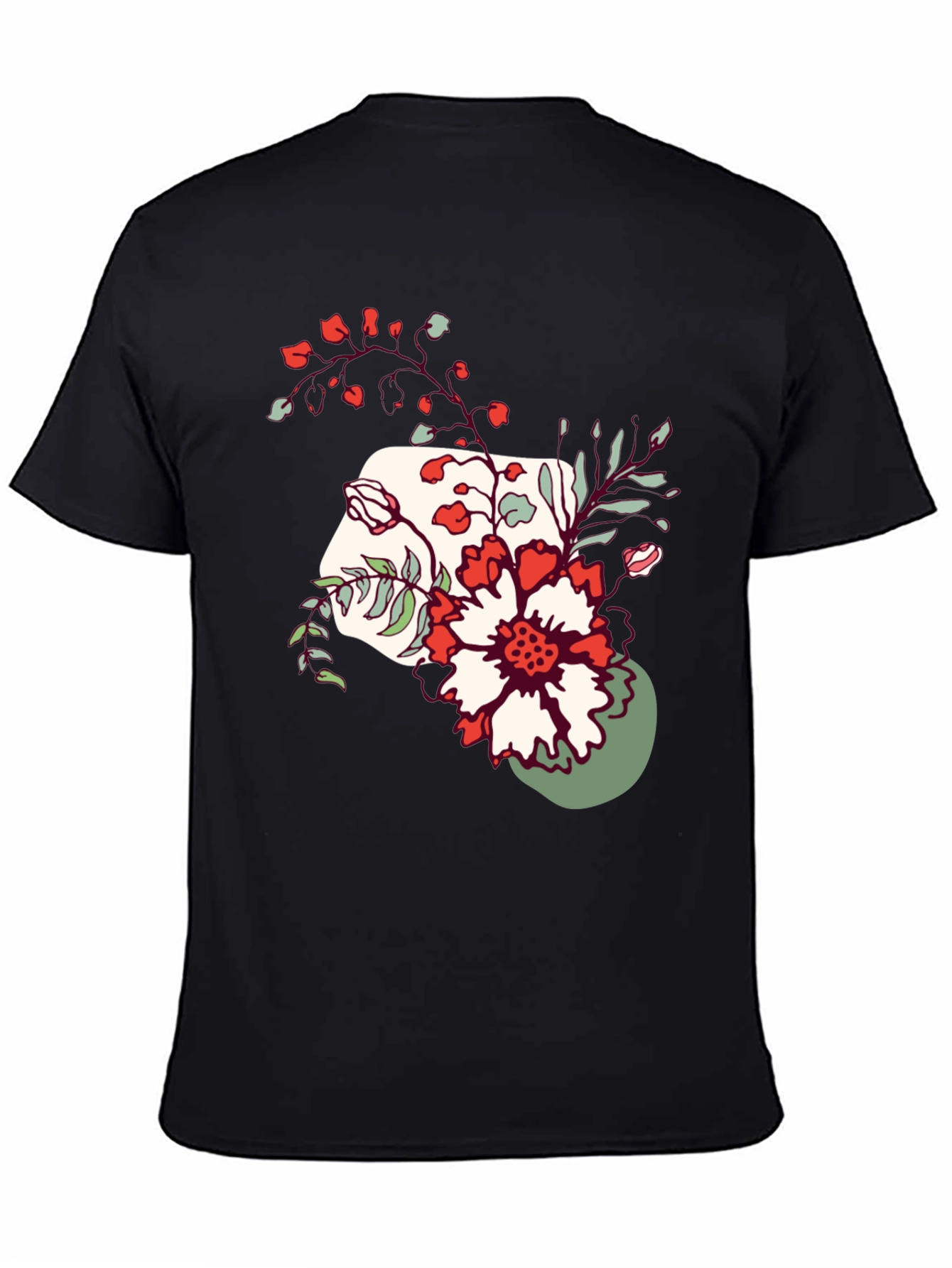 Floral Graphic Tee - Mens Casual Black T-Shirt