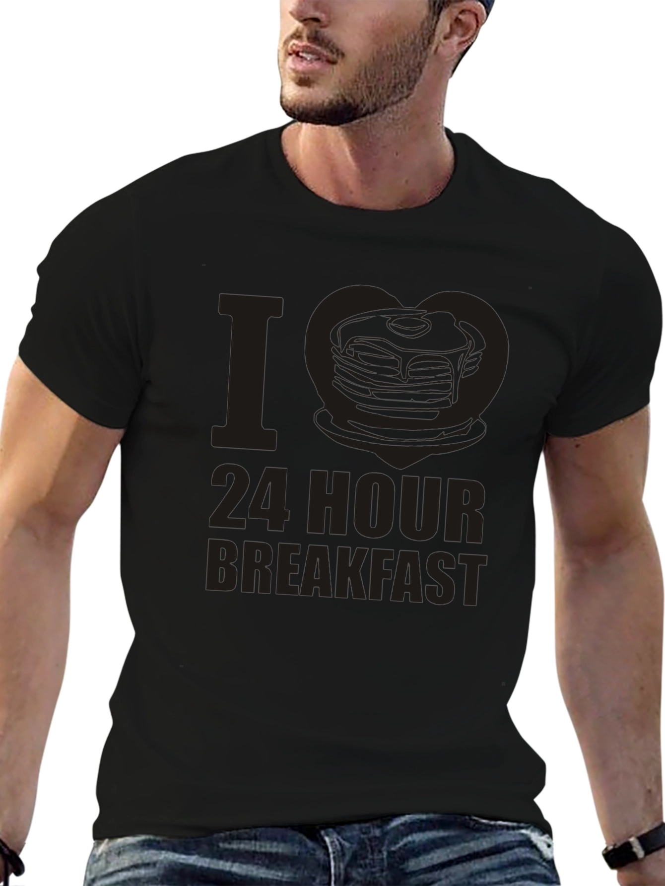 I Love 24 Hour Breakfast Black T-Shirt