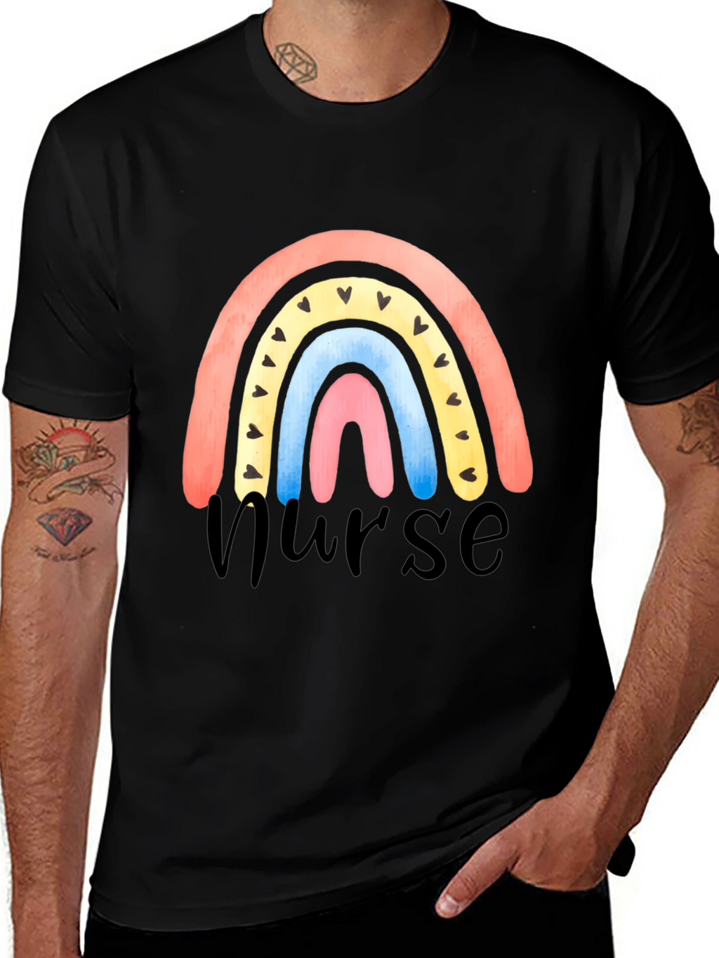 Nurse Rainbow Heart Graphic T-Shirt
