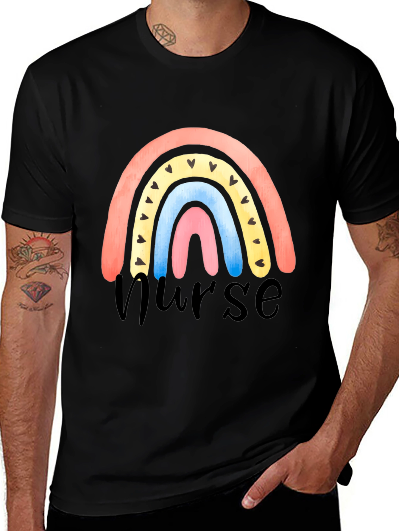Nurse Rainbow Heart Graphic T-Shirt