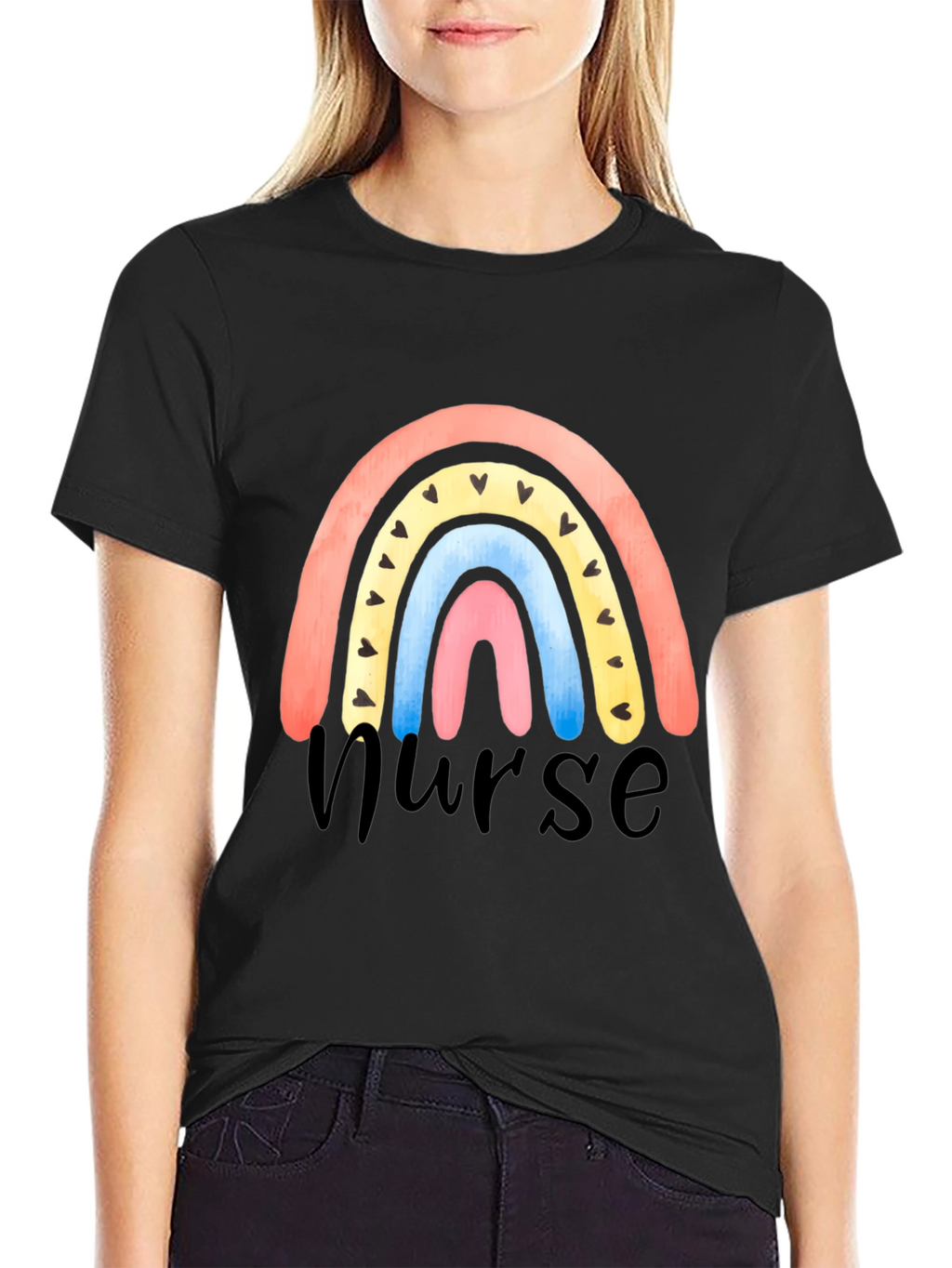 Nurse Rainbow Heart Graphic T-Shirt