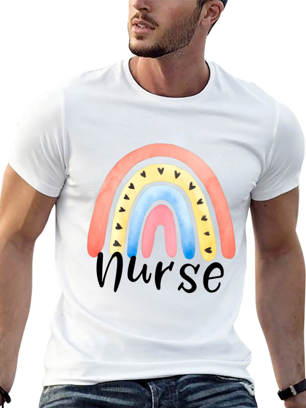 Nurse Rainbow Heart Graphic T-Shirt
