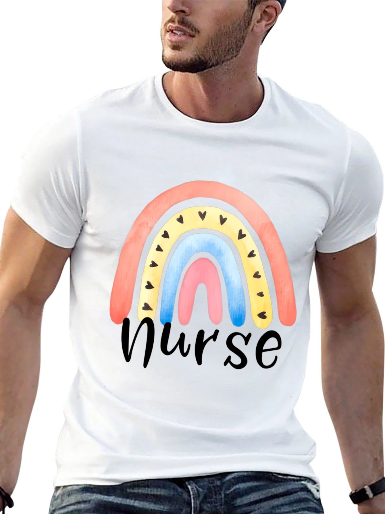 Nurse Rainbow Heart Graphic T-Shirt