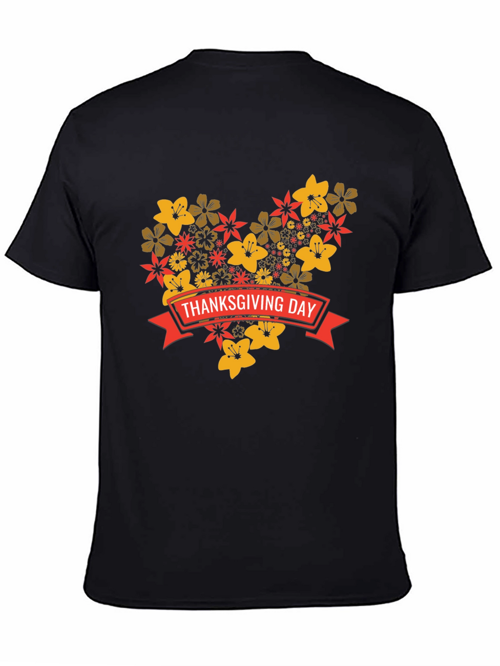 Thanksgiving Day Floral Heart T-Shirt - Black