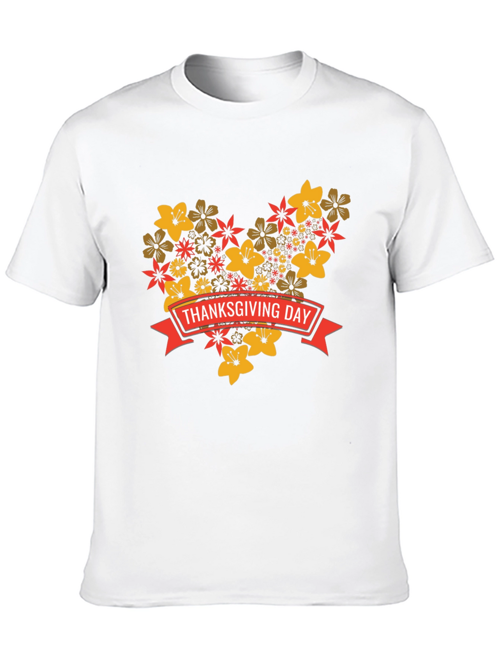 Thanksgiving Day Floral Heart T-Shirt - Black