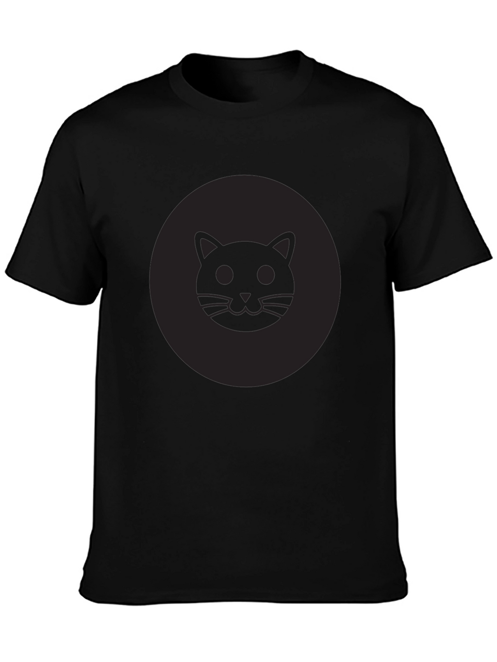 Mens Black Cat Face Graphic Crew Neck T-Shirt