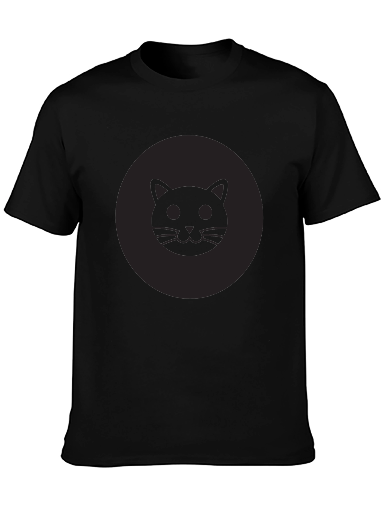 Mens Black Cat Face Graphic Crew Neck T-Shirt