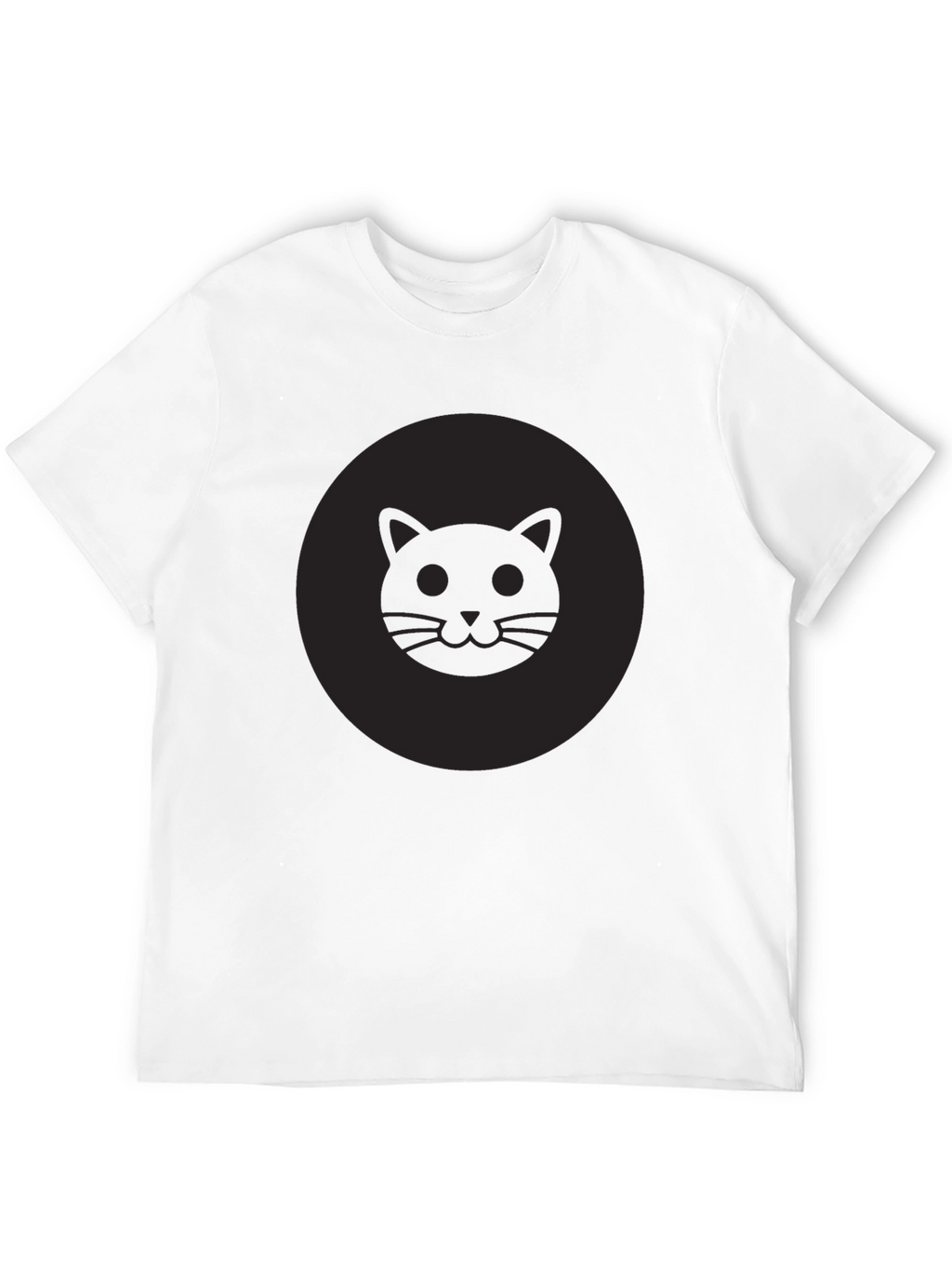 Mens Black Cat Face Graphic Crew Neck T-Shirt