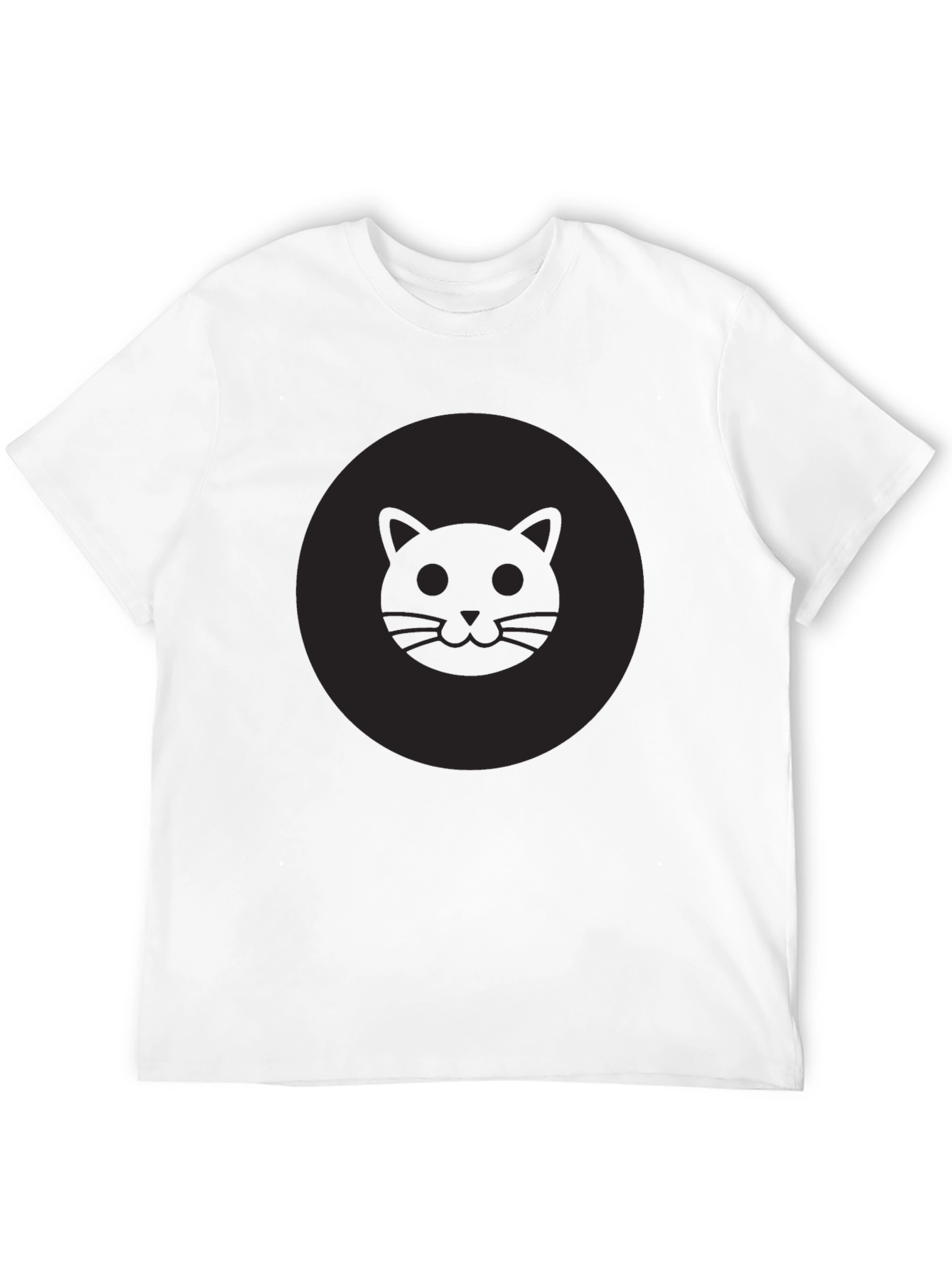 Mens Black Cat Face Graphic Crew Neck T-Shirt