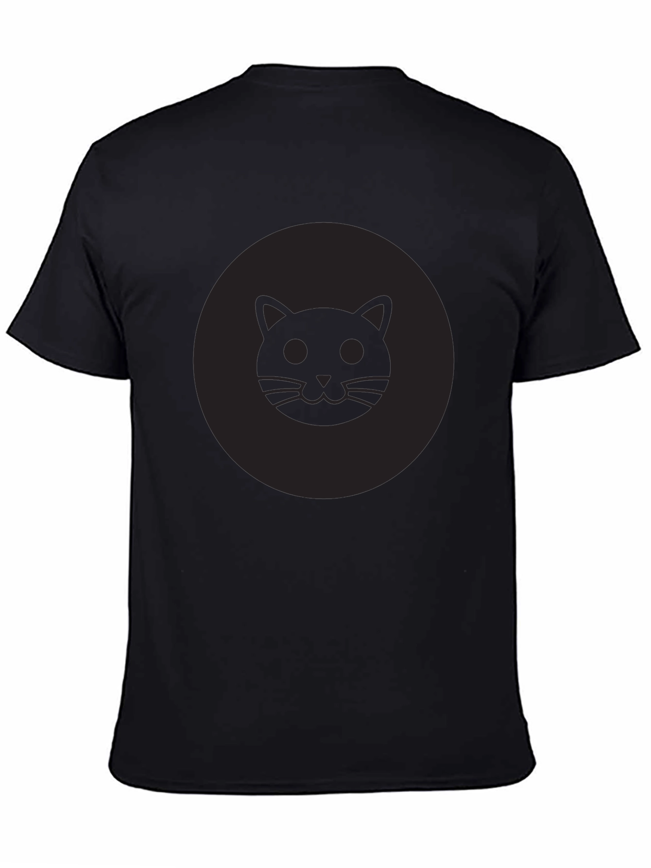 Mens Black Cat Face Graphic Crew Neck T-Shirt