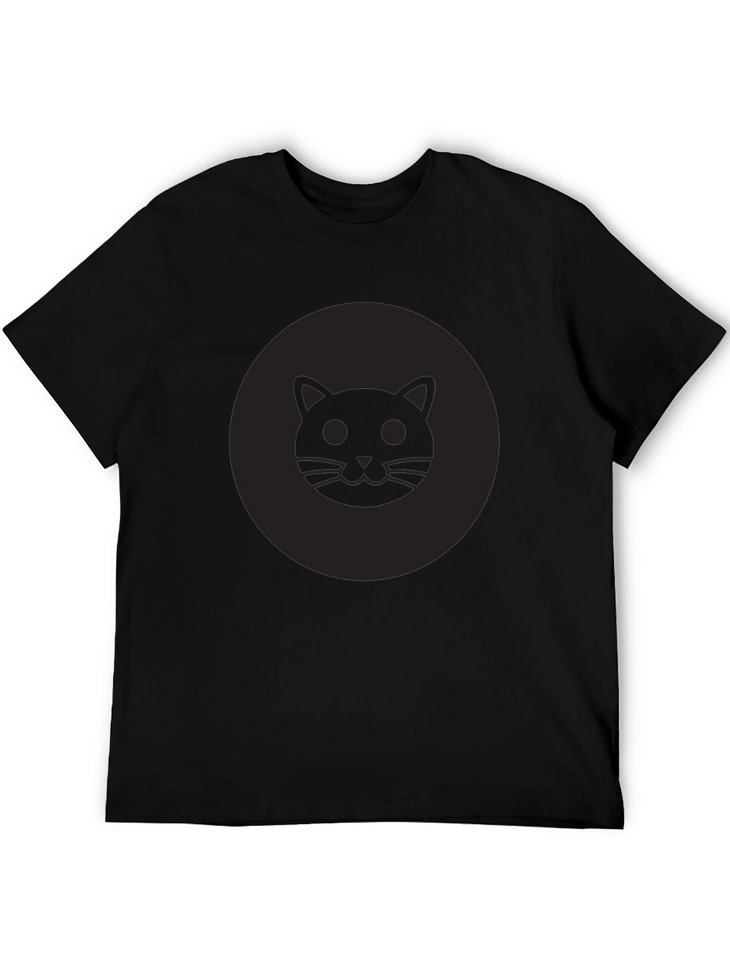 Mens Black Cat Face Graphic Crew Neck T-Shirt