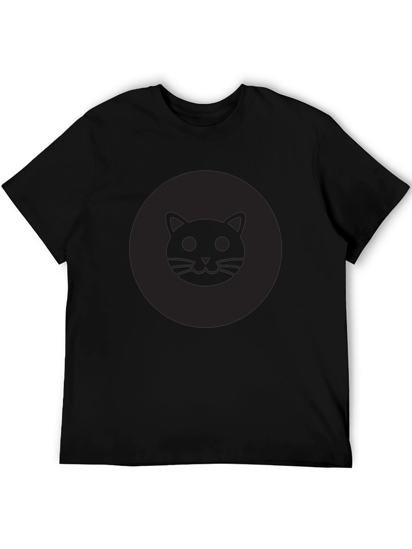 Mens Black Cat Face Graphic Crew Neck T-Shirt