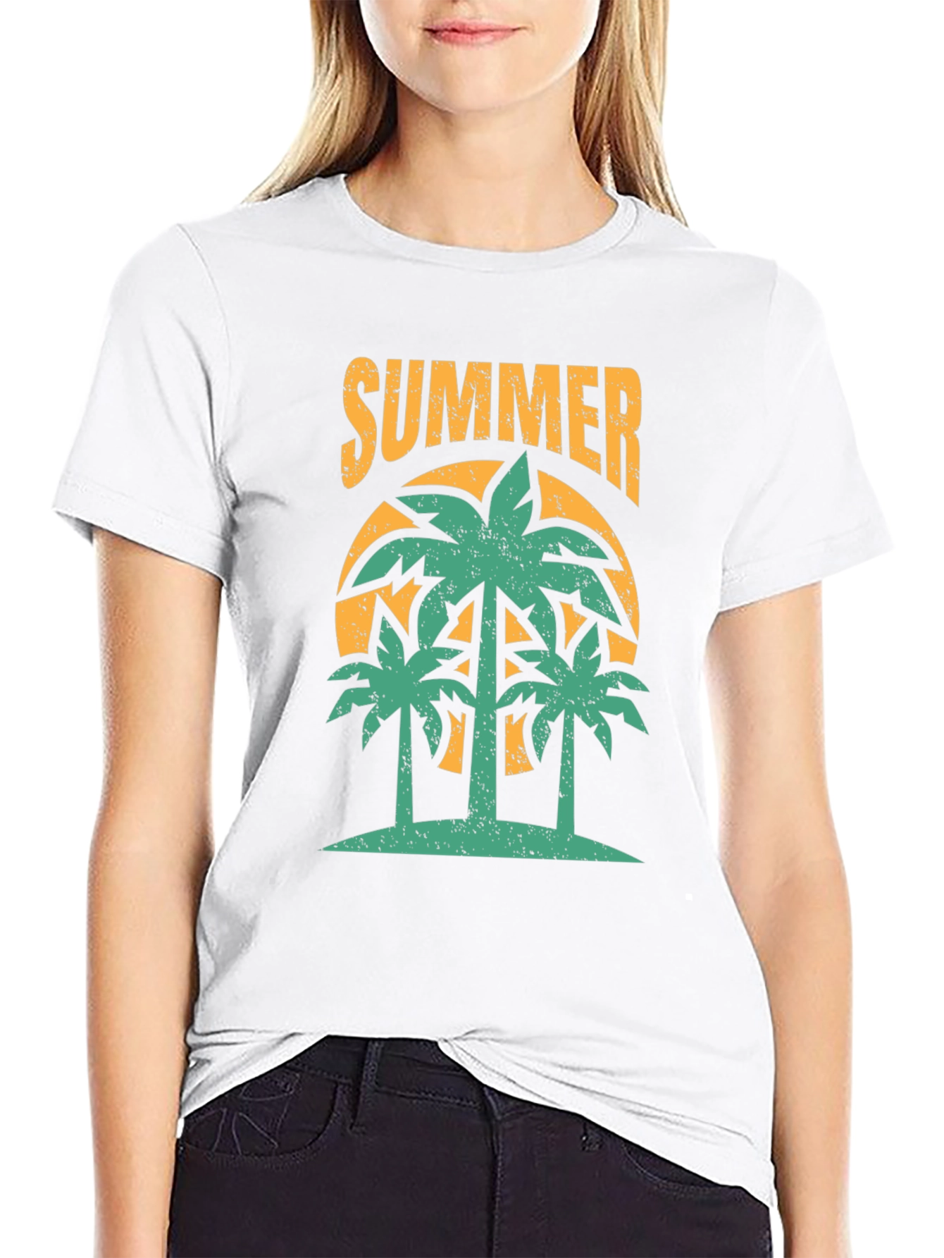 Summer Palm Tree Graphic Black T-Shirt