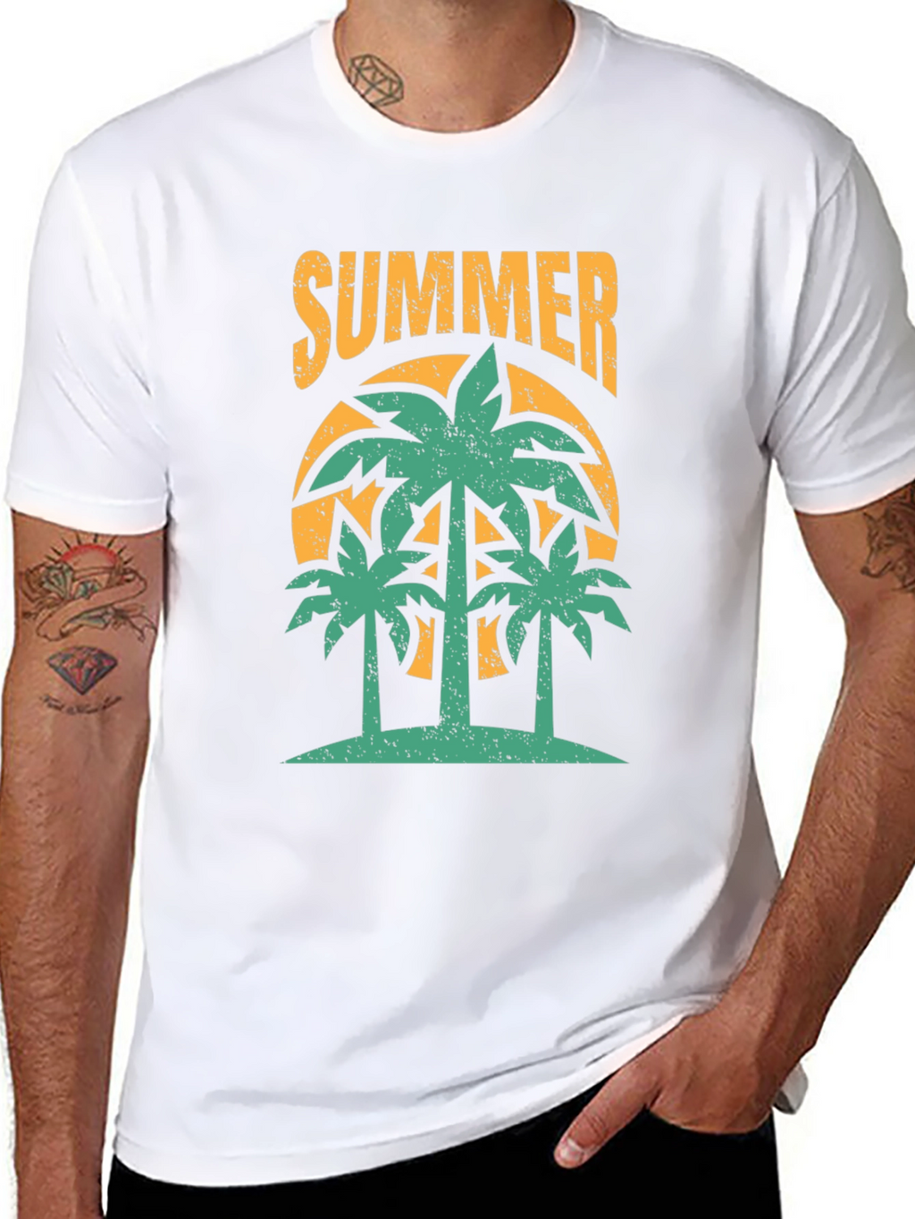 Summer Palm Tree Graphic Black T-Shirt