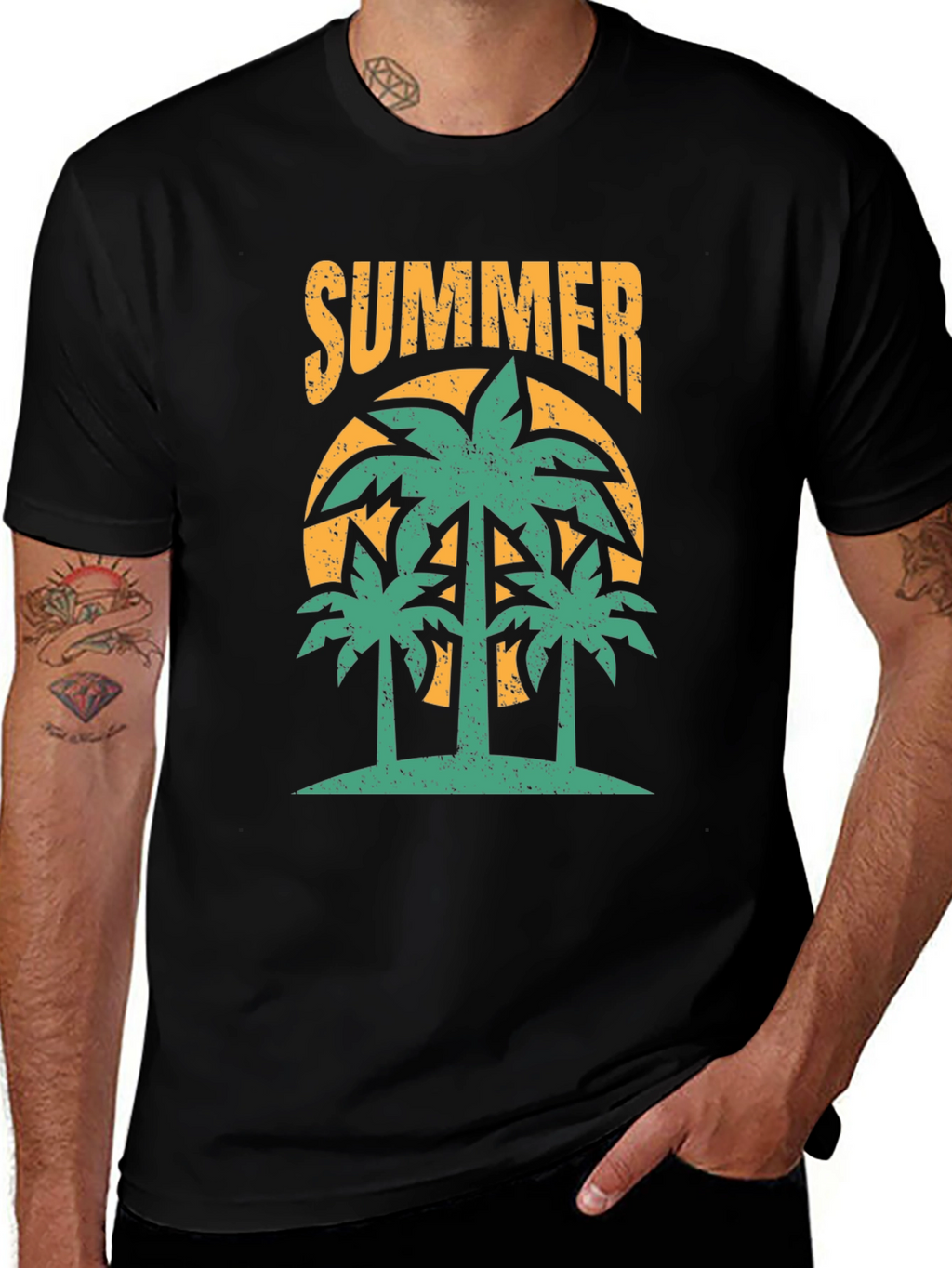 Summer Palm Tree Graphic Black T-Shirt