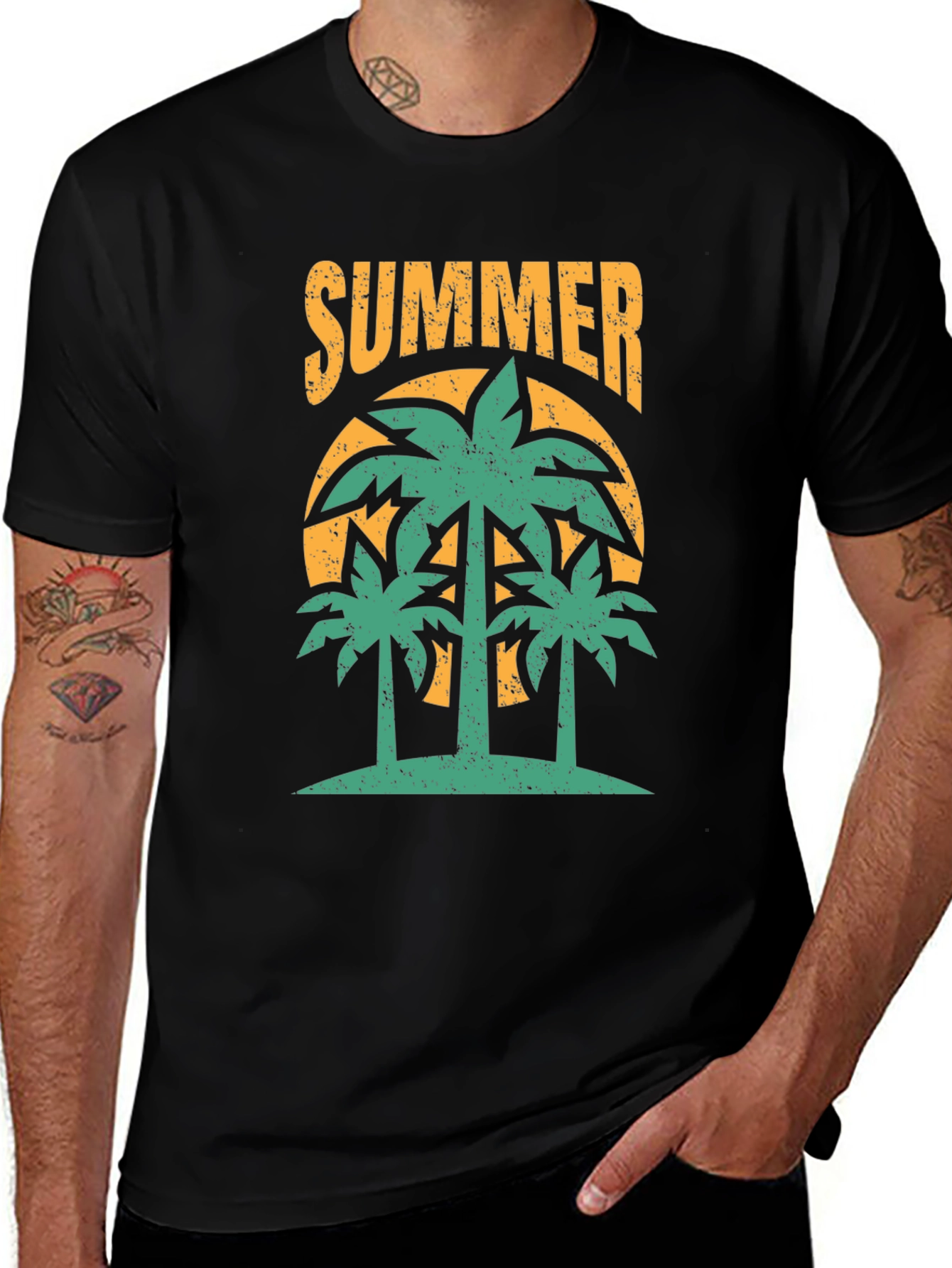Summer Palm Tree Graphic Black T-Shirt