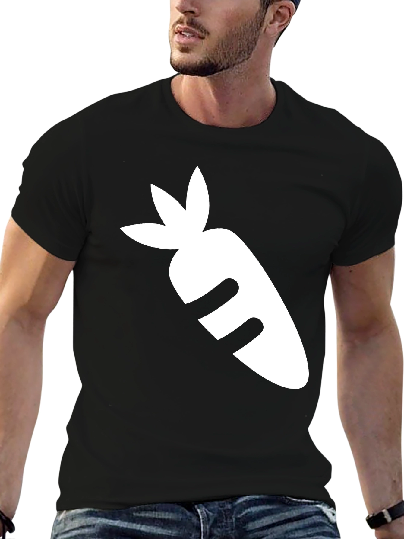 Black T-Shirt with White Carrot Graphic
