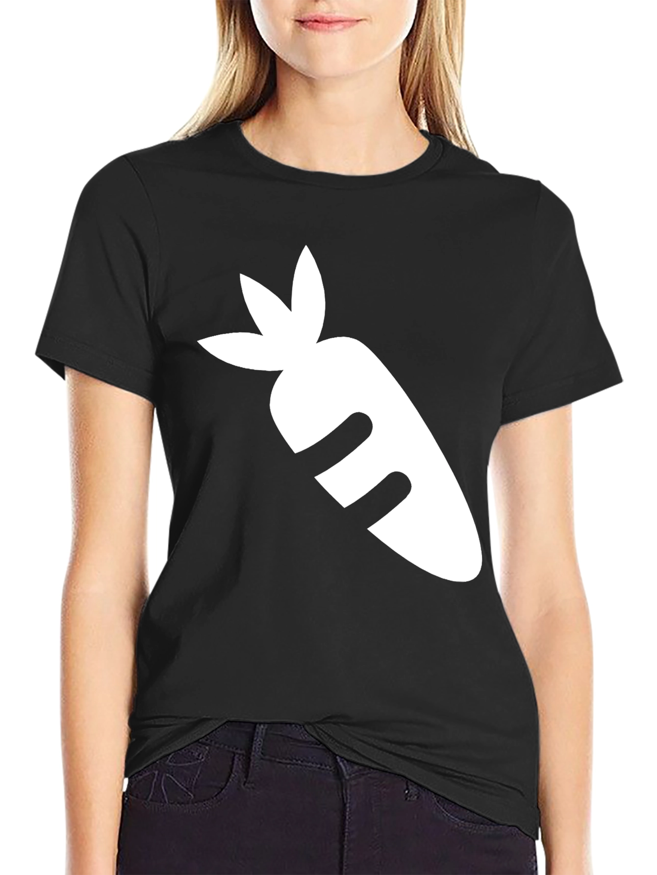 Black T-Shirt with White Carrot Graphic