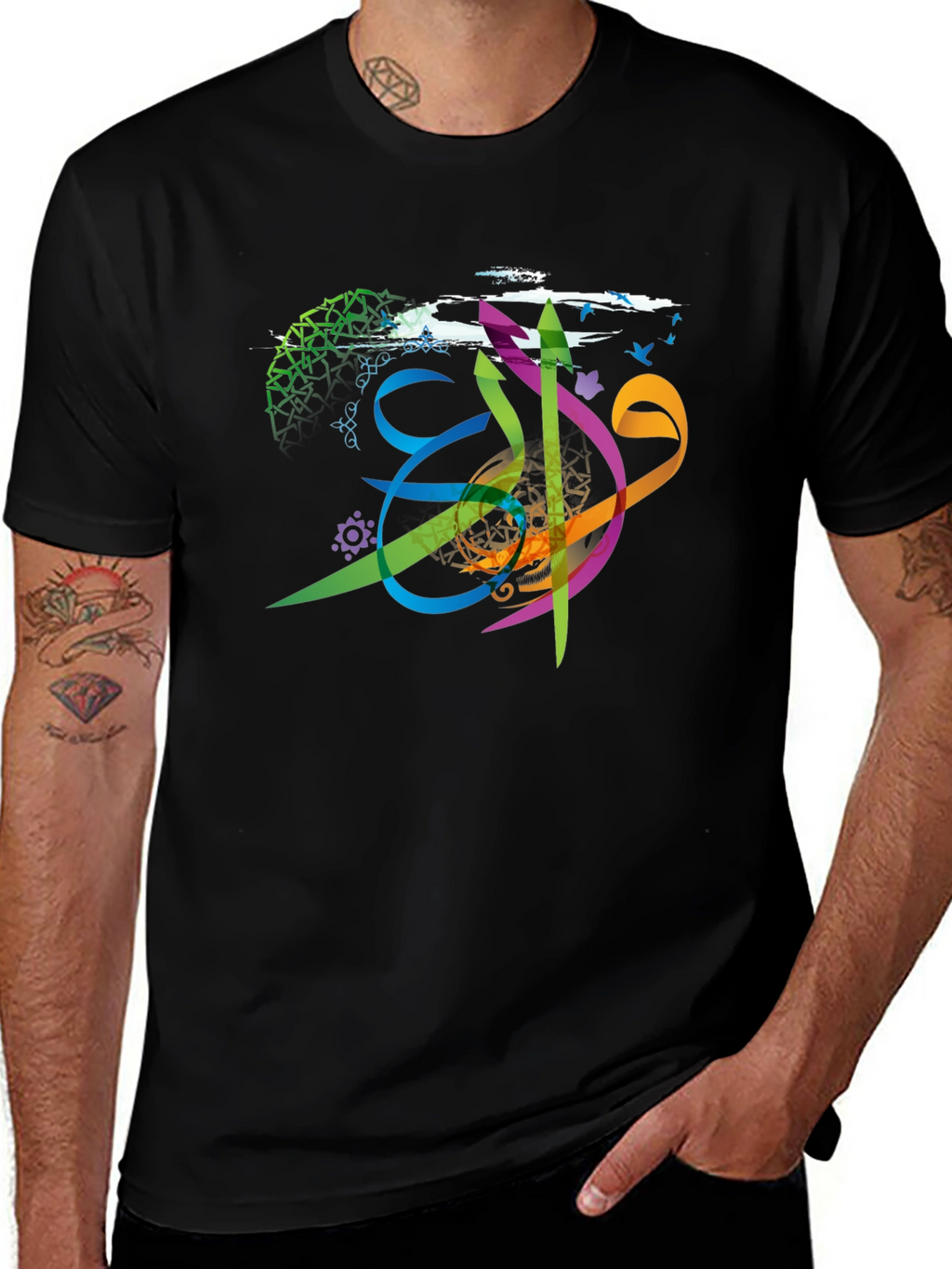 Artistic Arabic Calligraphy Mens T-Shirt - Black