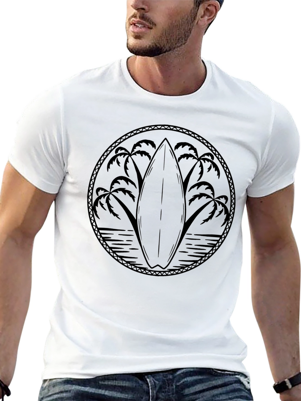Surfboard Palms Graphic Tee - Black