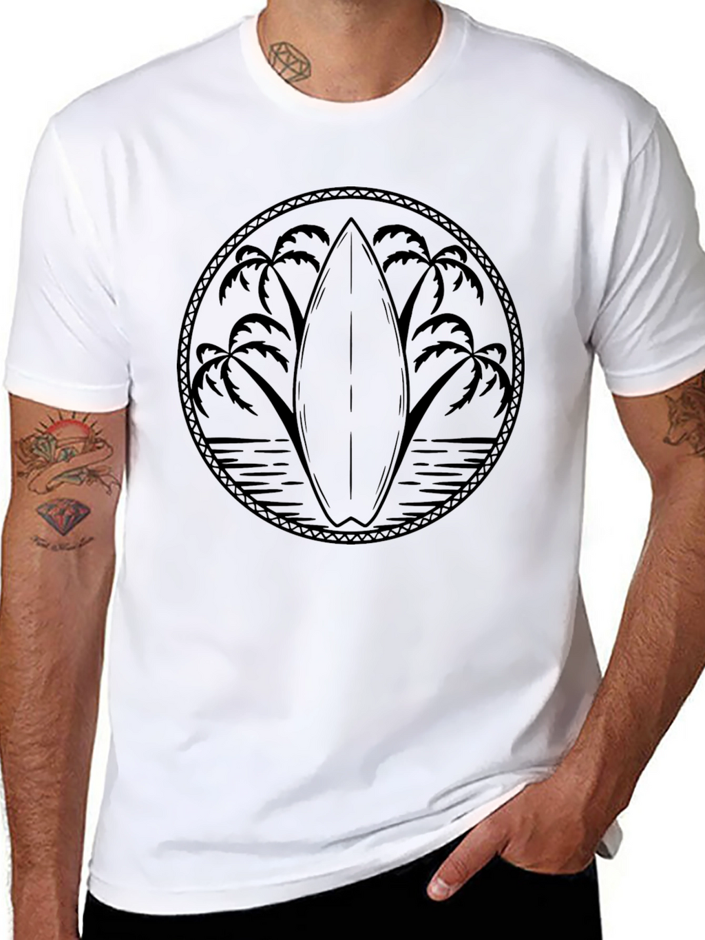 Surfboard Palms Graphic Tee - Black