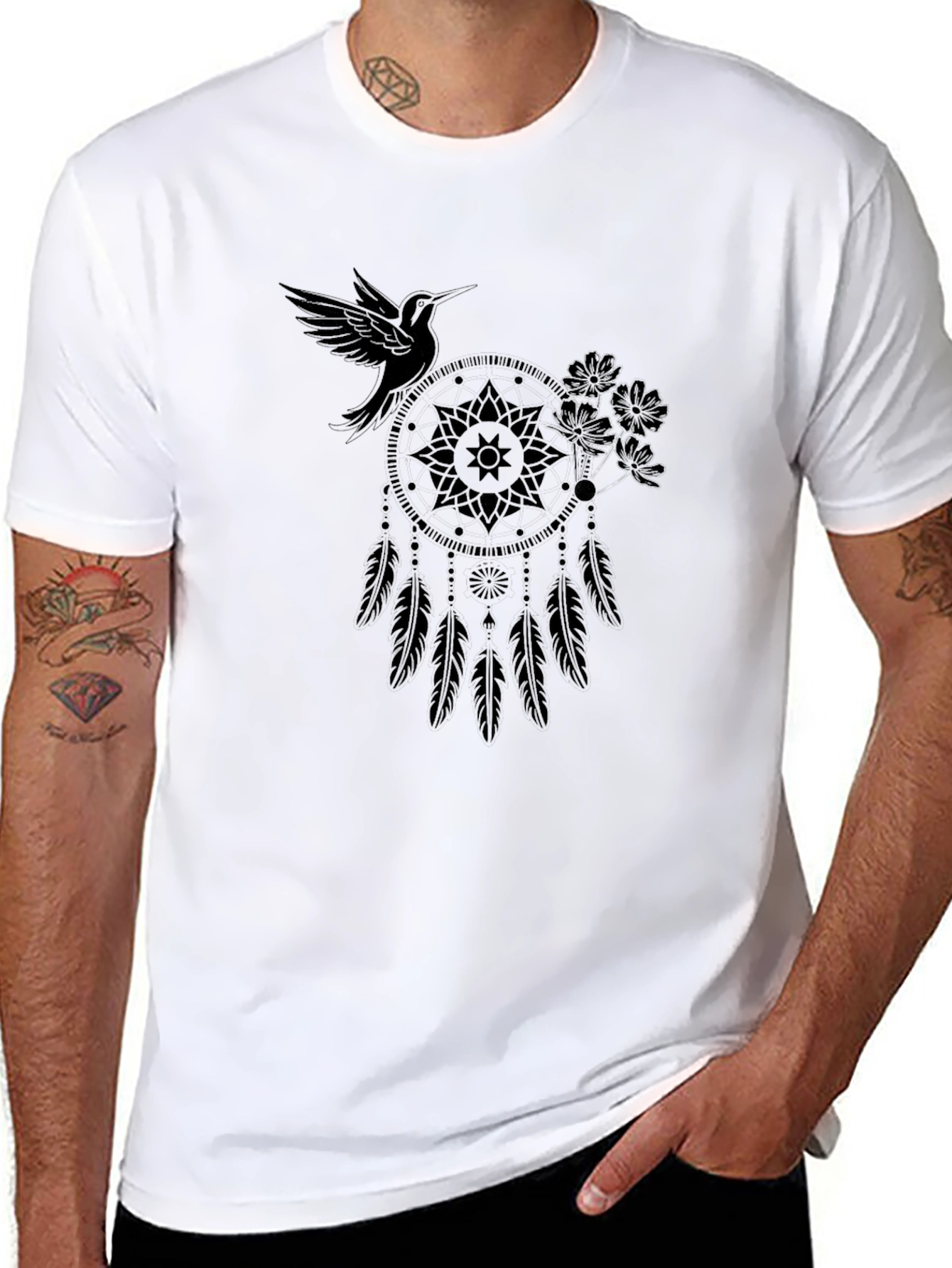 Dreamcatcher Hummingbird Black T-Shirt