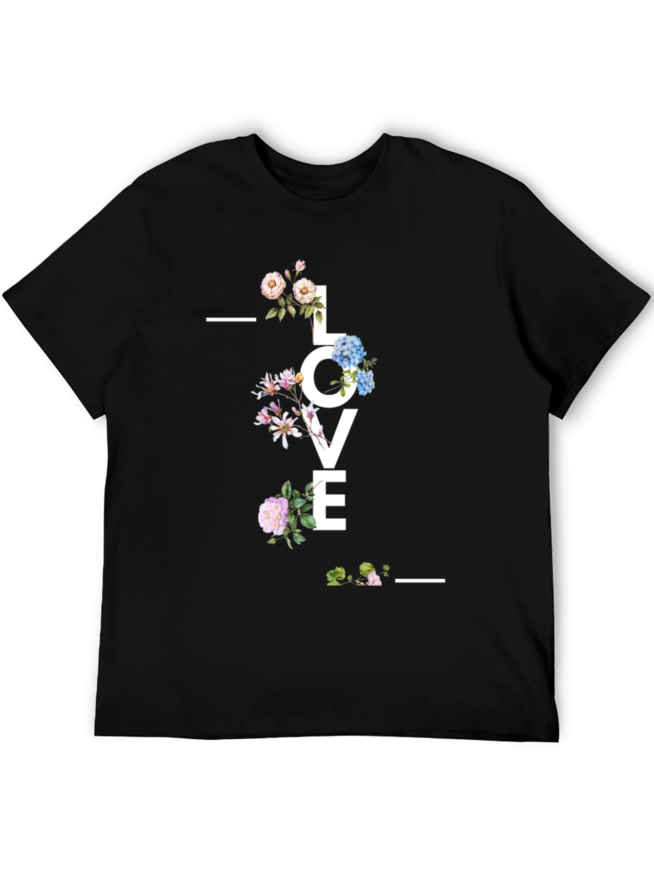 Floral LOVE Graphic Black T-Shirt