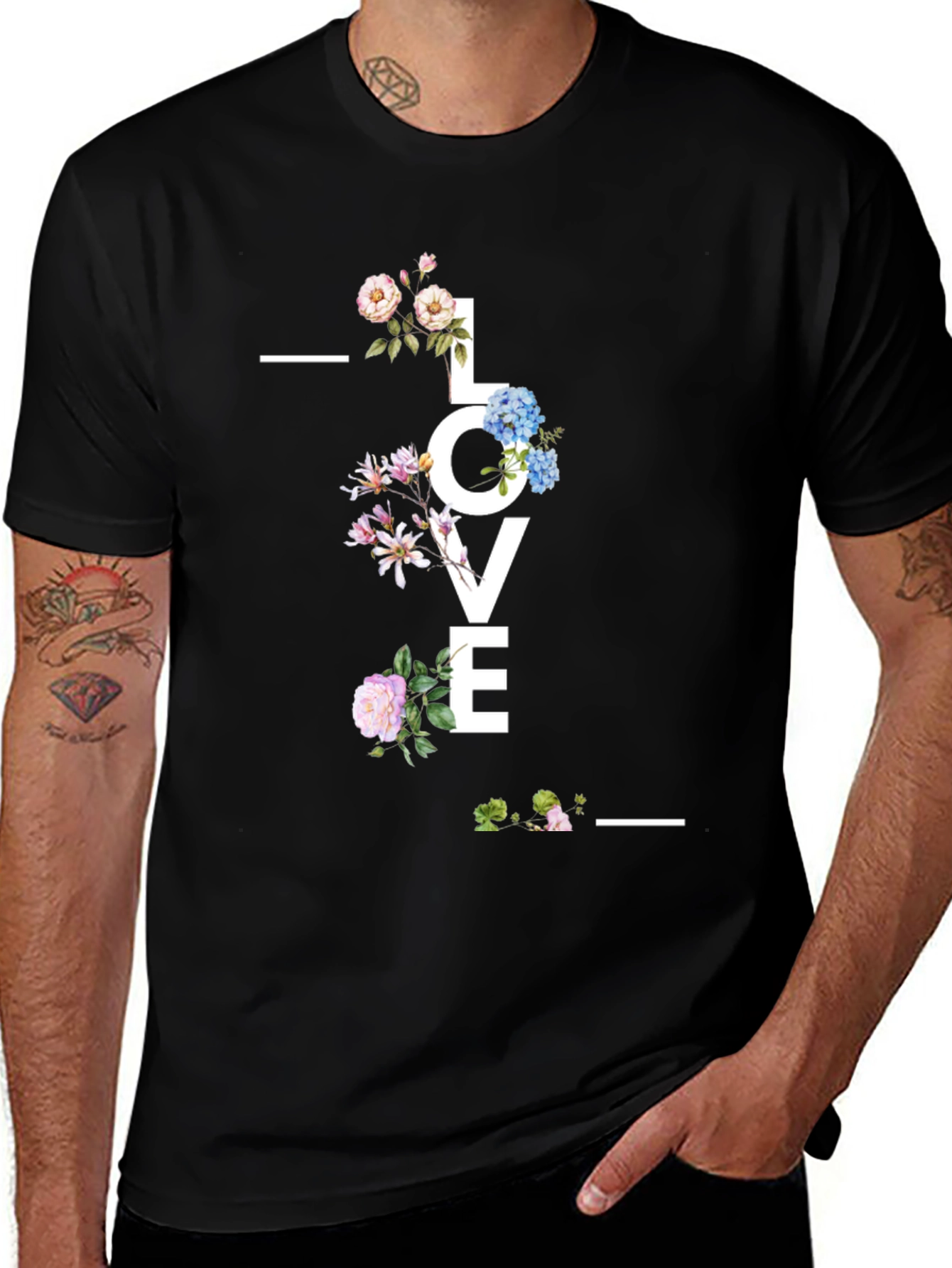 Floral LOVE Graphic Black T-Shirt