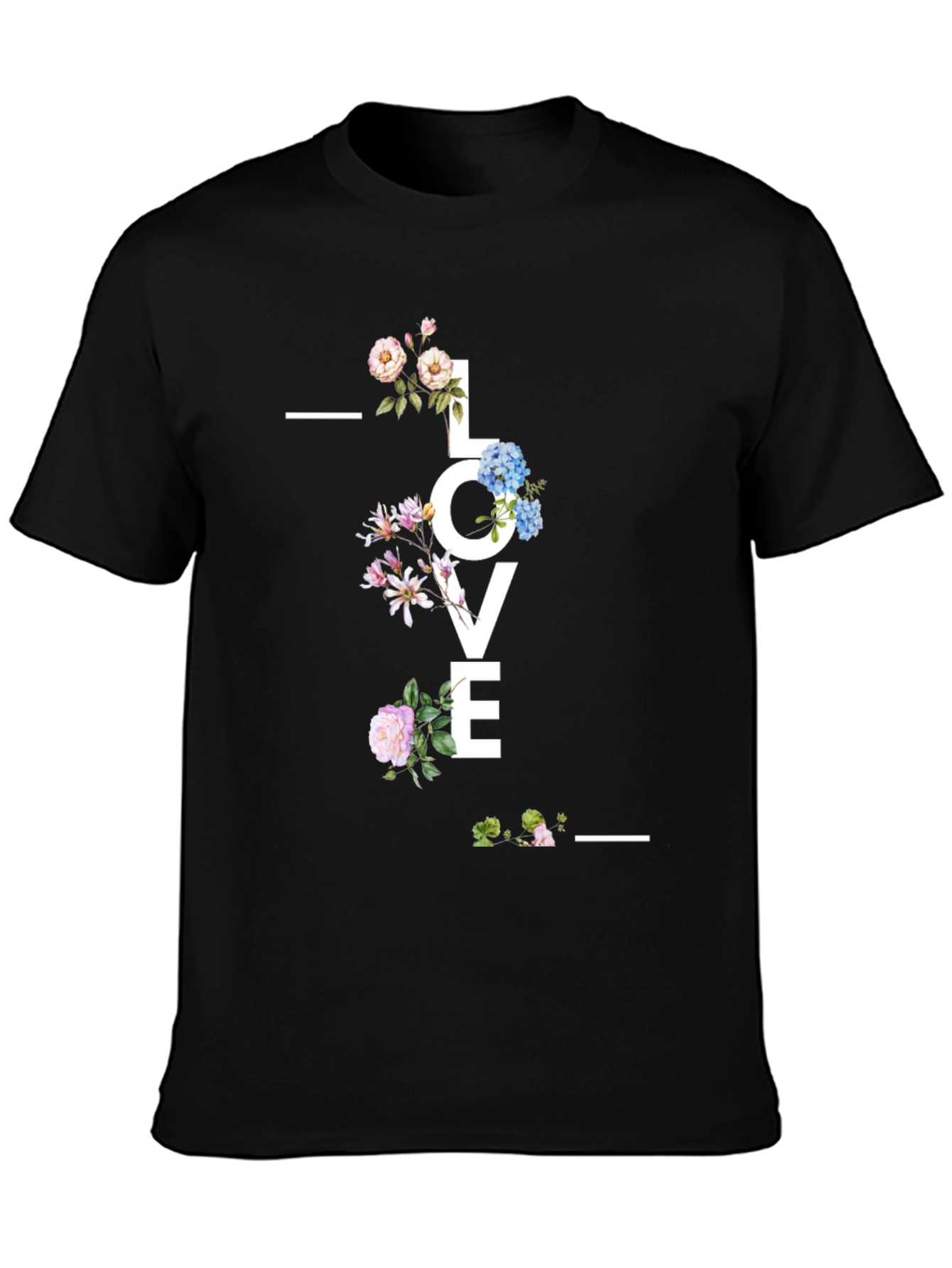 Floral LOVE Graphic Black T-Shirt