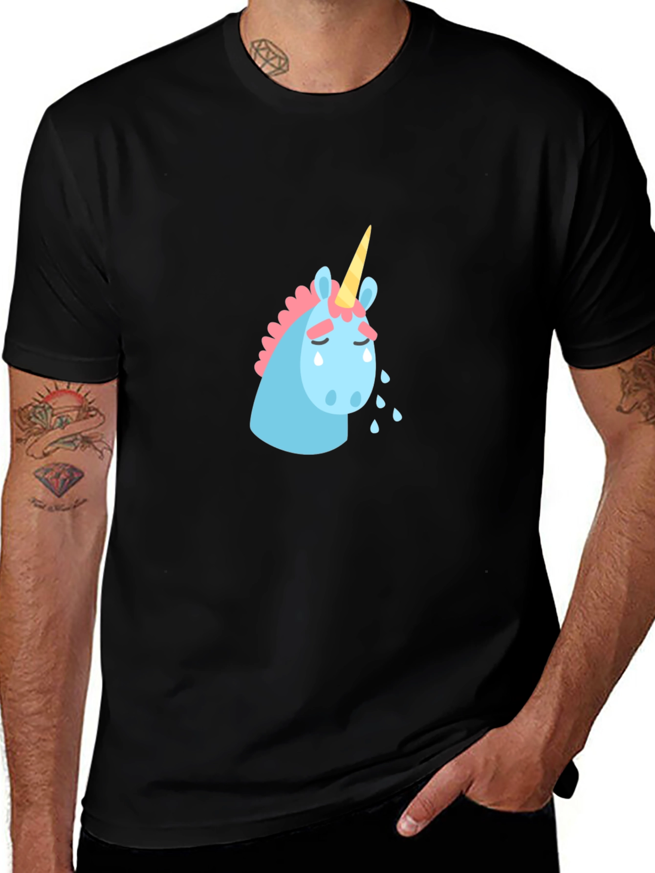 Sad Unicorn Graphic Tee - Black Cotton T-Shirt