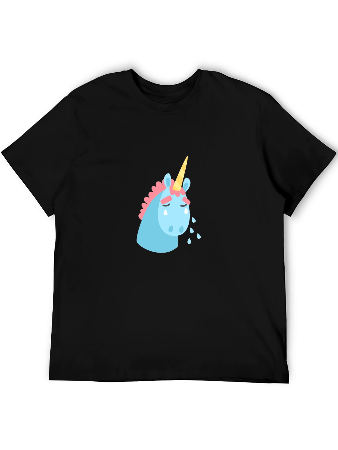 Sad Unicorn Graphic Tee - Black Cotton T-Shirt