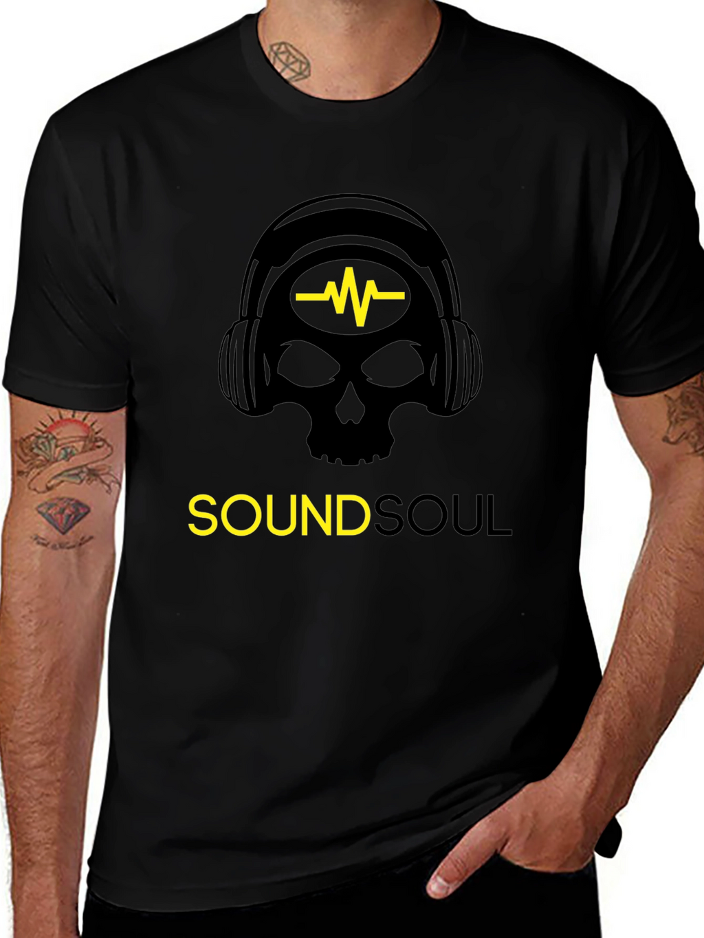 Sound Soul Black T-Shirt - Skull Headphone Graphic Tee