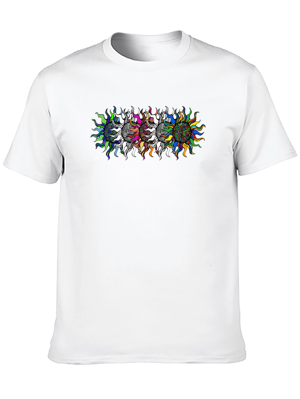 Mens Black T-Shirt with Psychedelic Sun Design